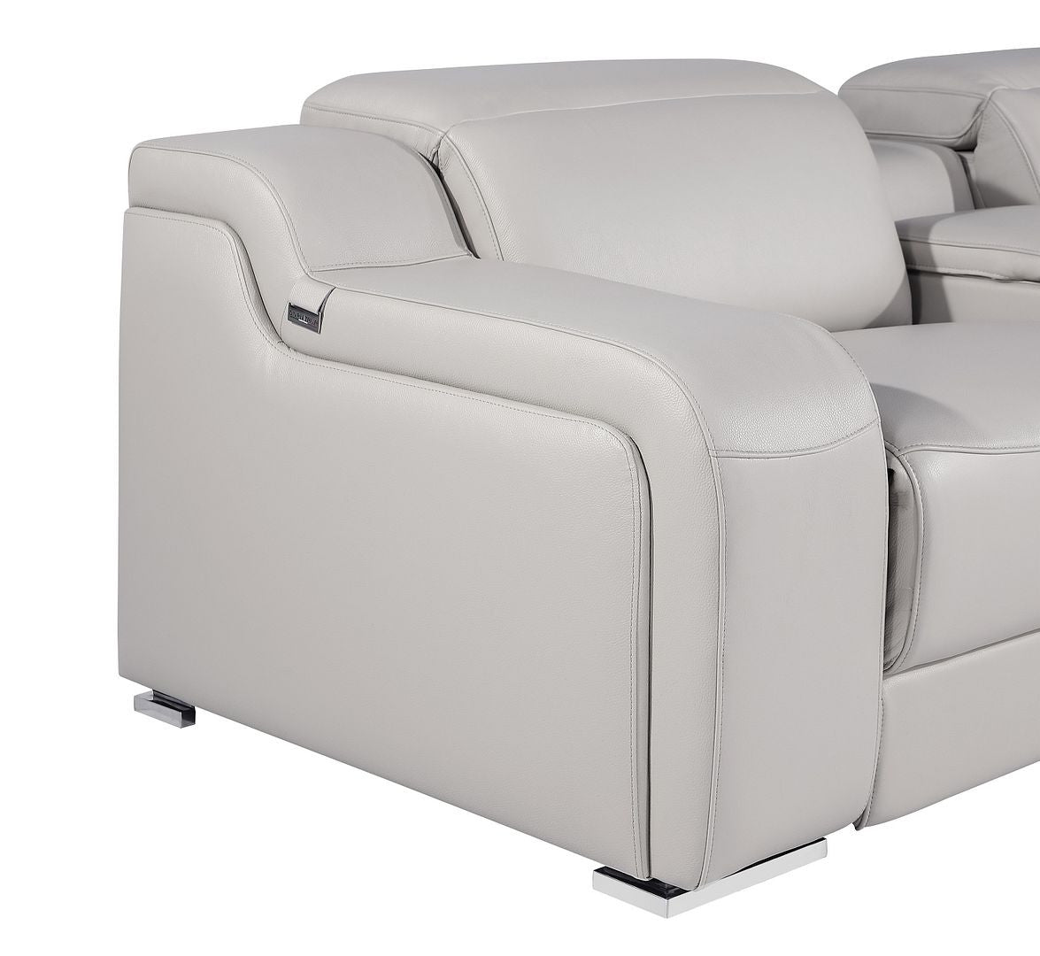 Light Gray Italian Leather Power Reclining U Shaped Eight Piece Corner Sectional With Console-3