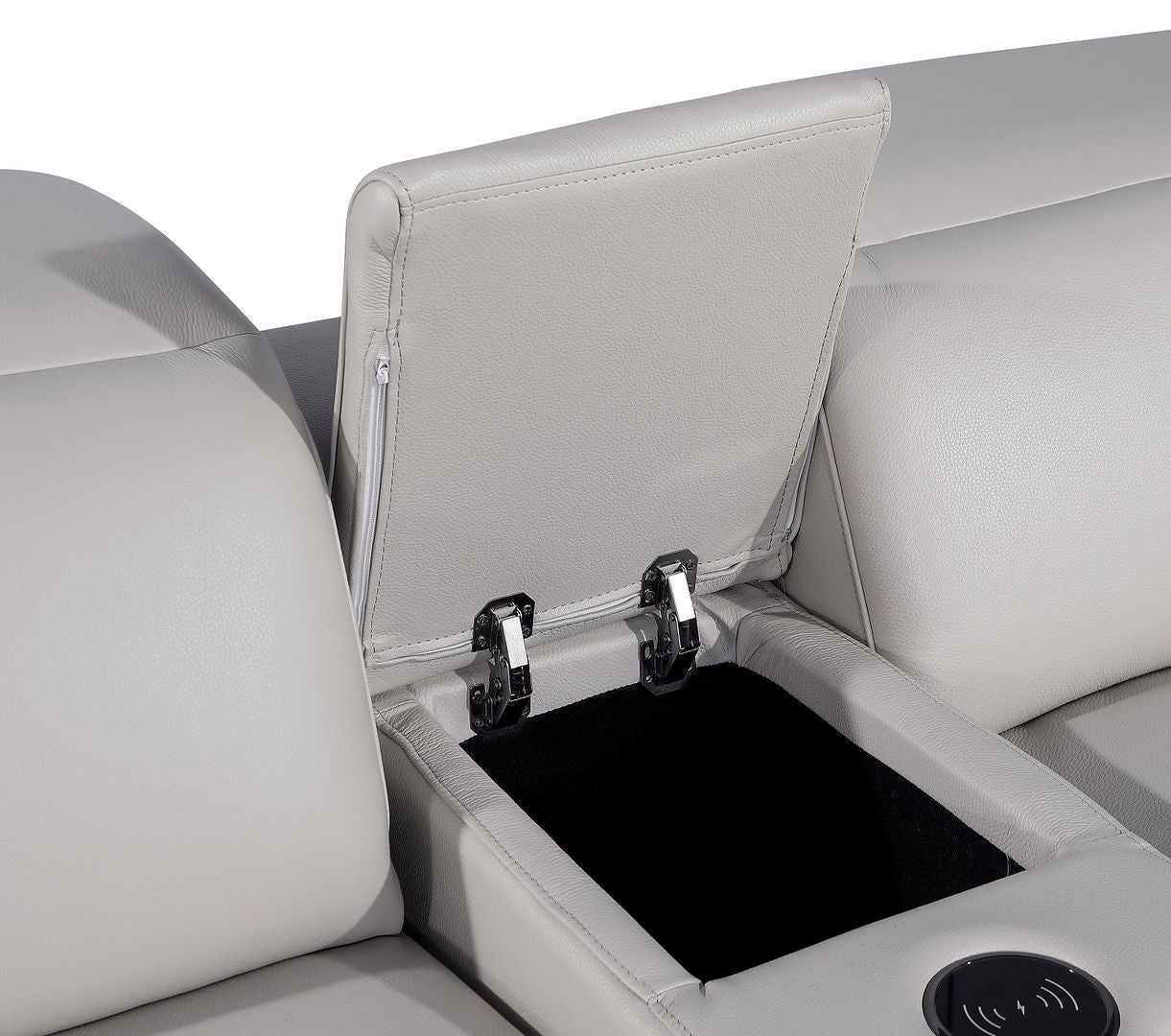 Light Gray Italian Leather Power Reclining U Shaped Eight Piece Corner Sectional With Console-6