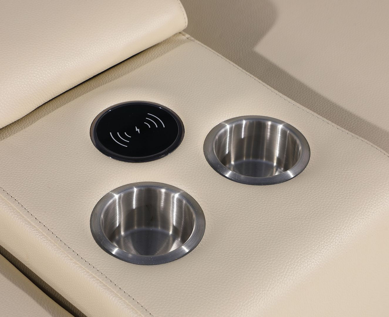 Beige Italian Leather Power Reclining U Shaped Eight Piece Corner Sectional With Console-6