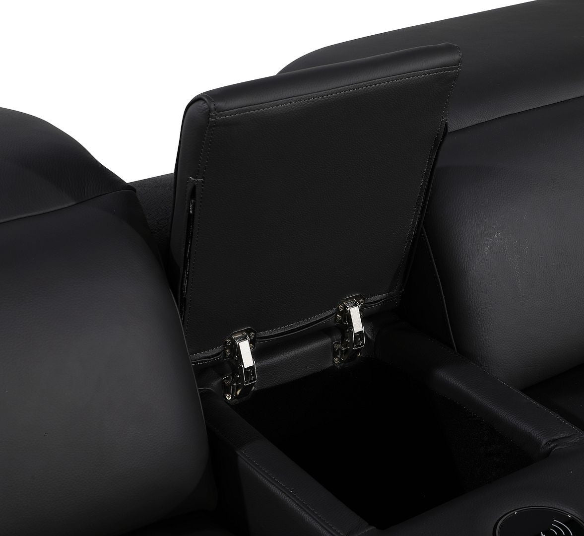 Black Italian Leather Power Reclining U Shaped Eight Piece Corner Sectional With Console-6