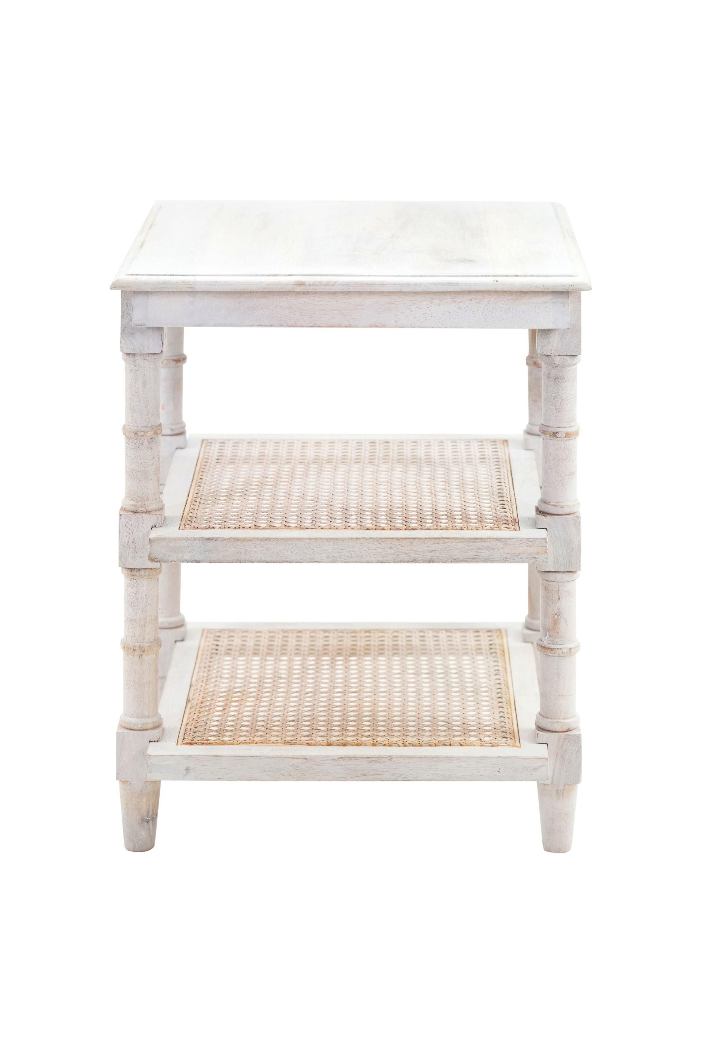 24" Antiqued White Solid Wood End Table With Two Shelves-2