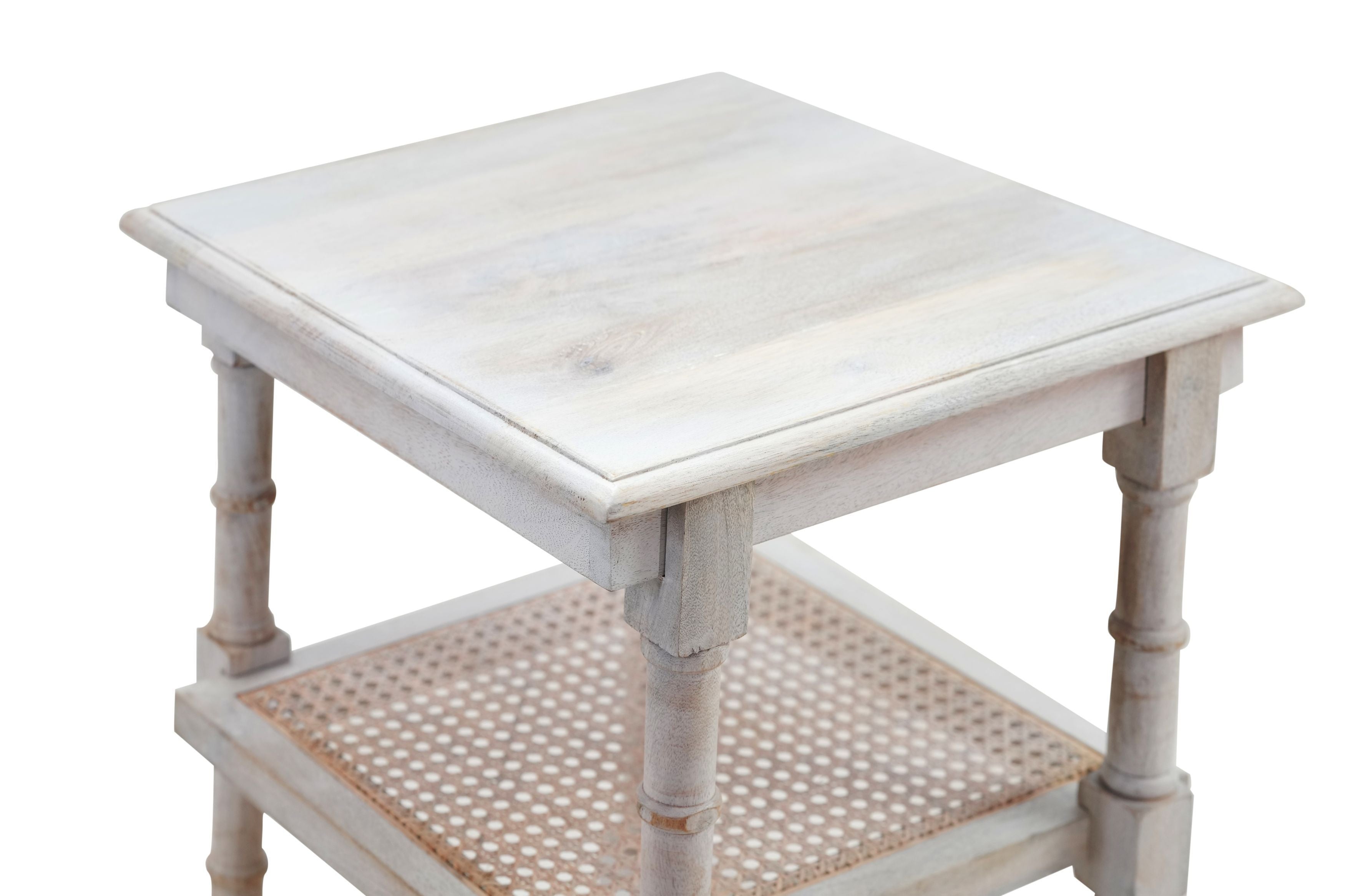 24" Antiqued White Solid Wood End Table With Two Shelves-3