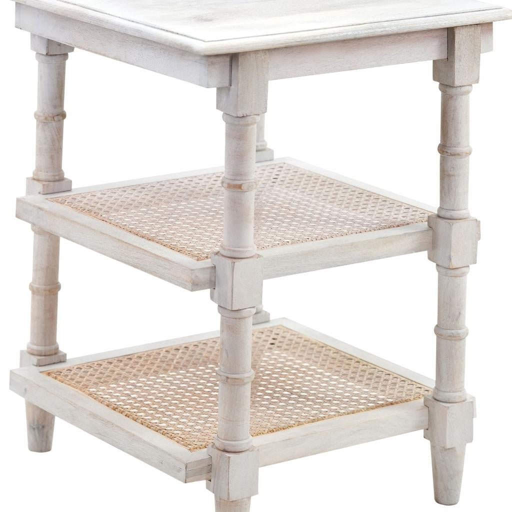 24" Antiqued White Solid Wood End Table With Two Shelves-4