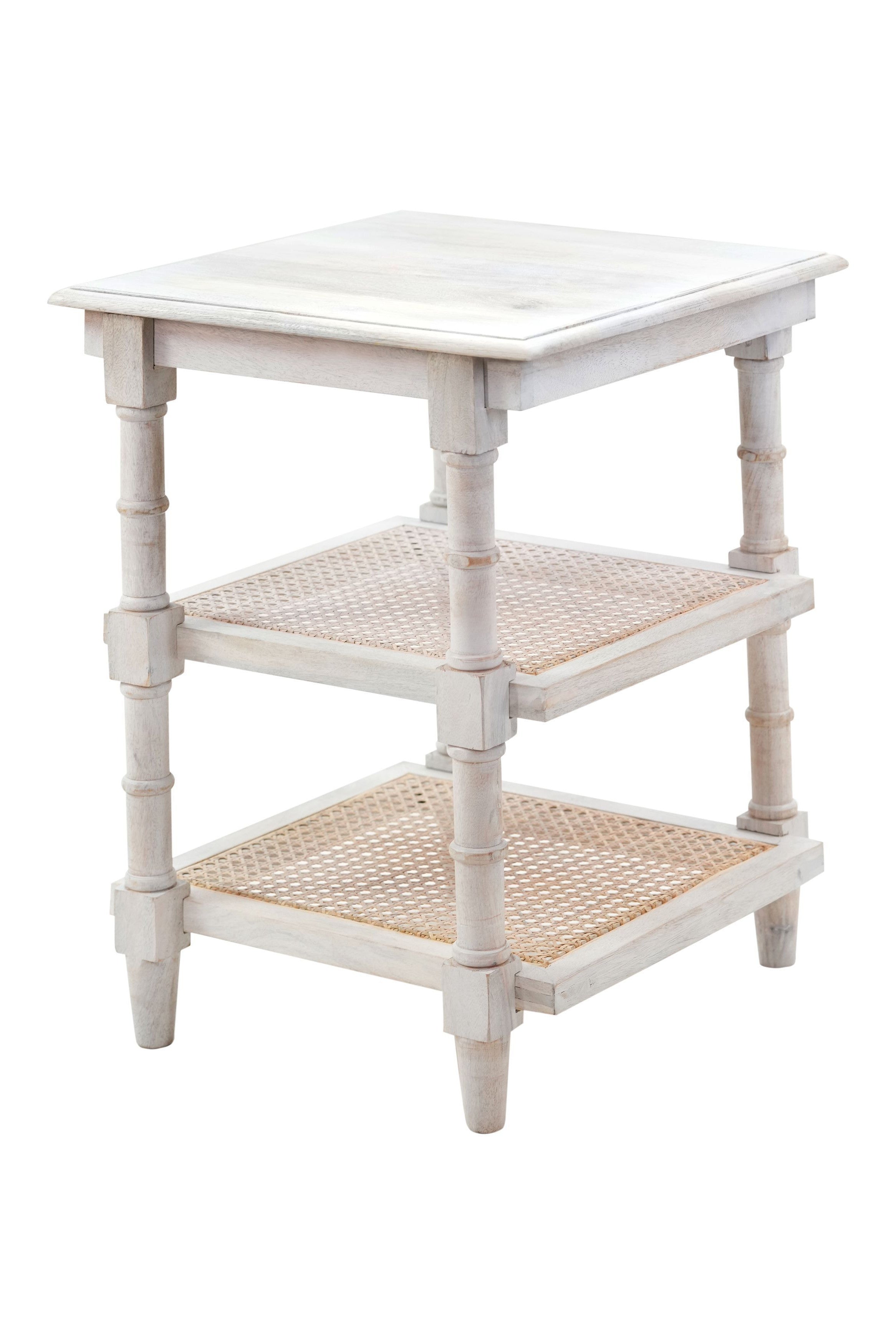 24" Antiqued White Solid Wood End Table With Two Shelves-5