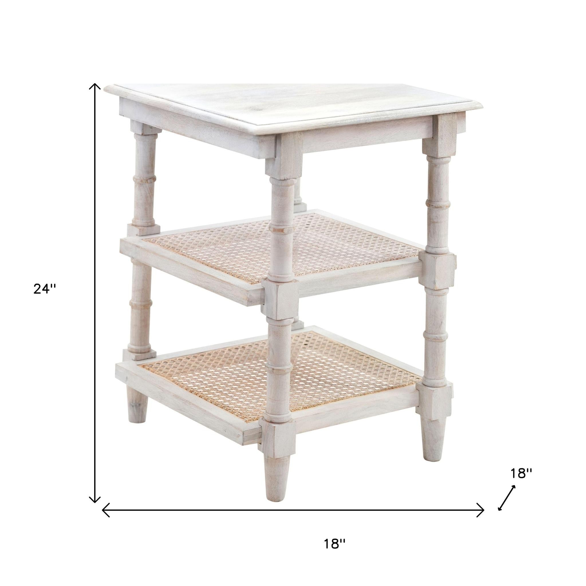 24" Antiqued White Solid Wood End Table With Two Shelves-6