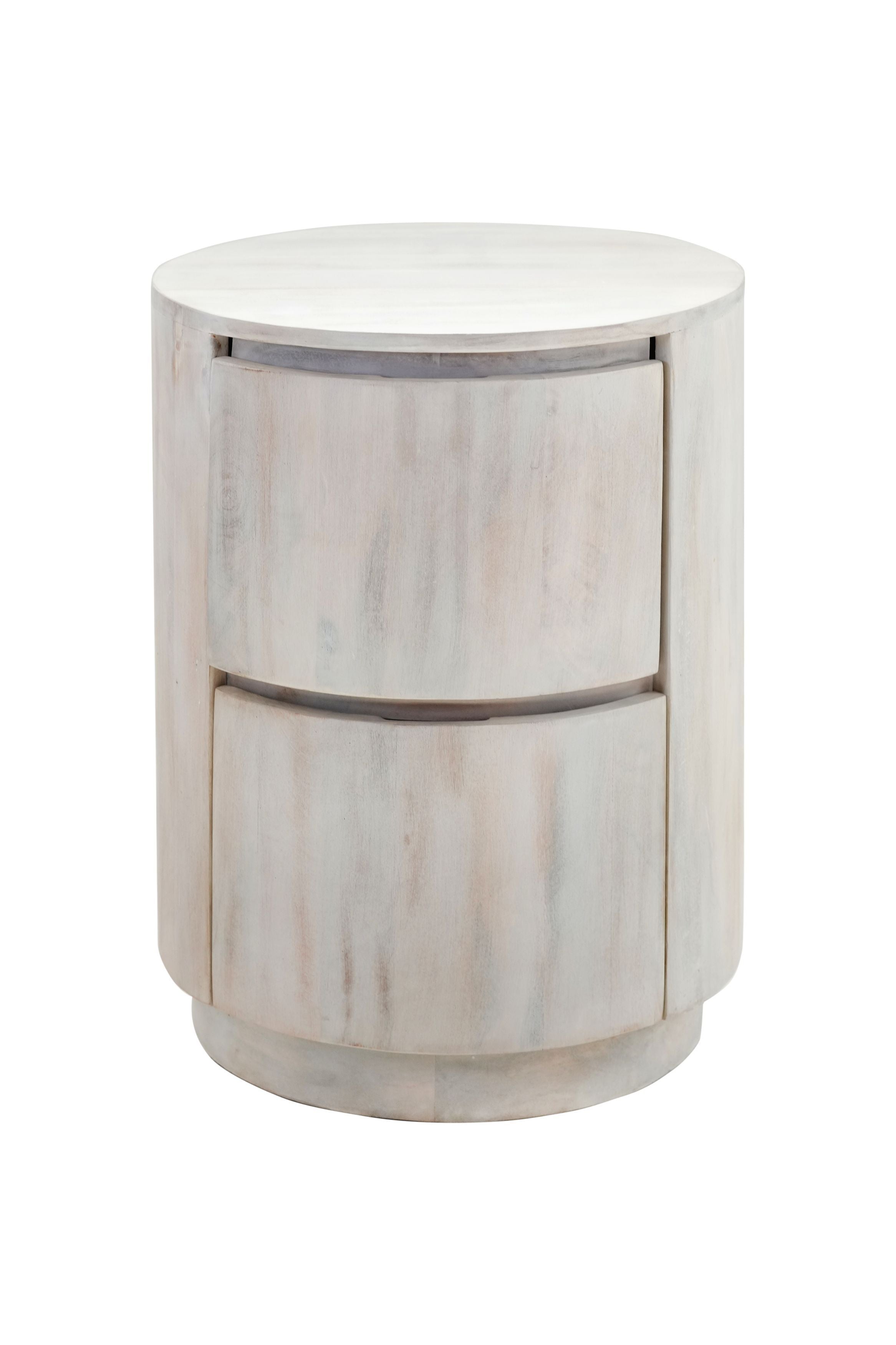 24" White Solid Wood Round Drum End Table With Two Drawers-1