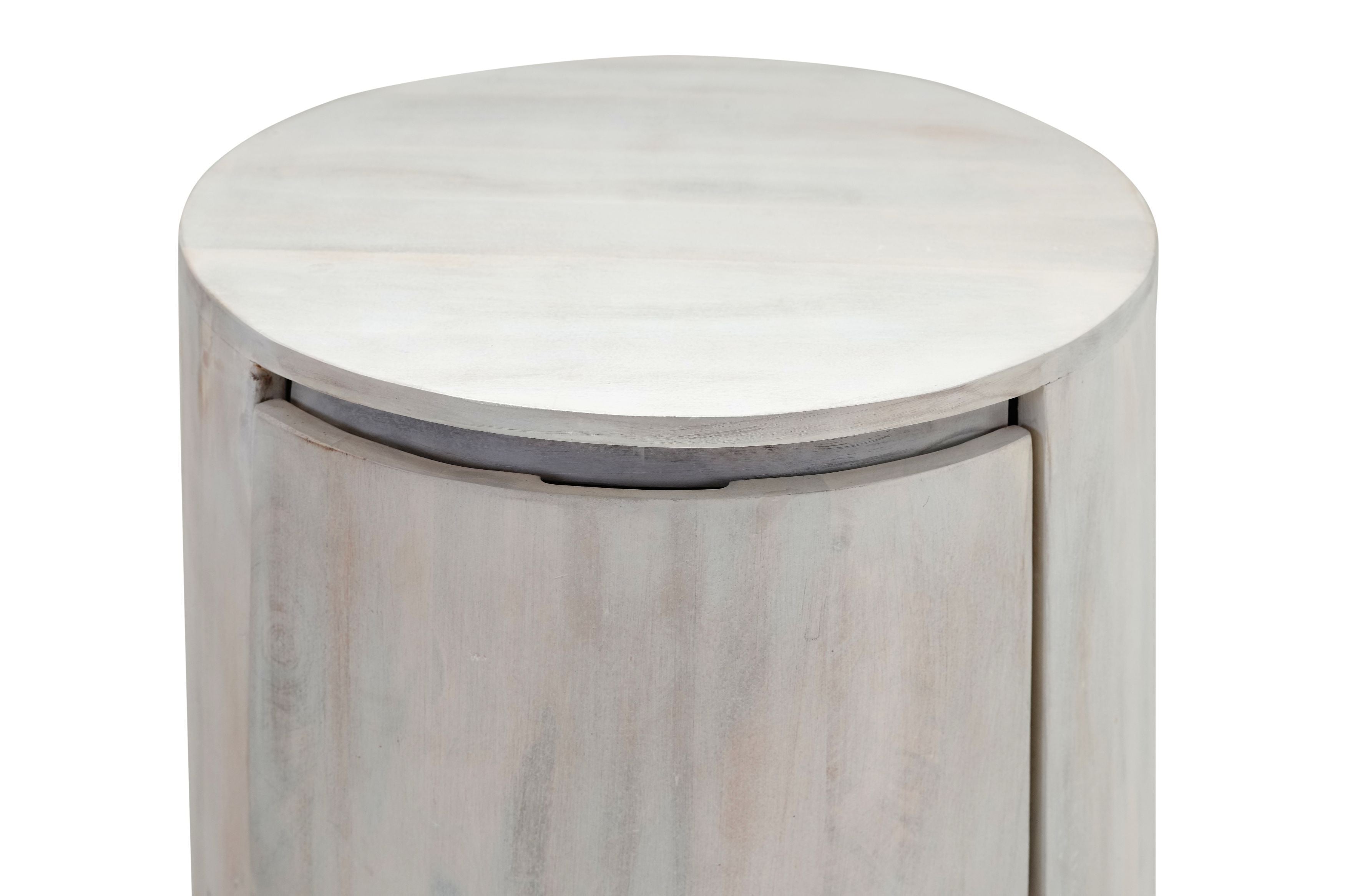 24" White Solid Wood Round Drum End Table With Two Drawers-4