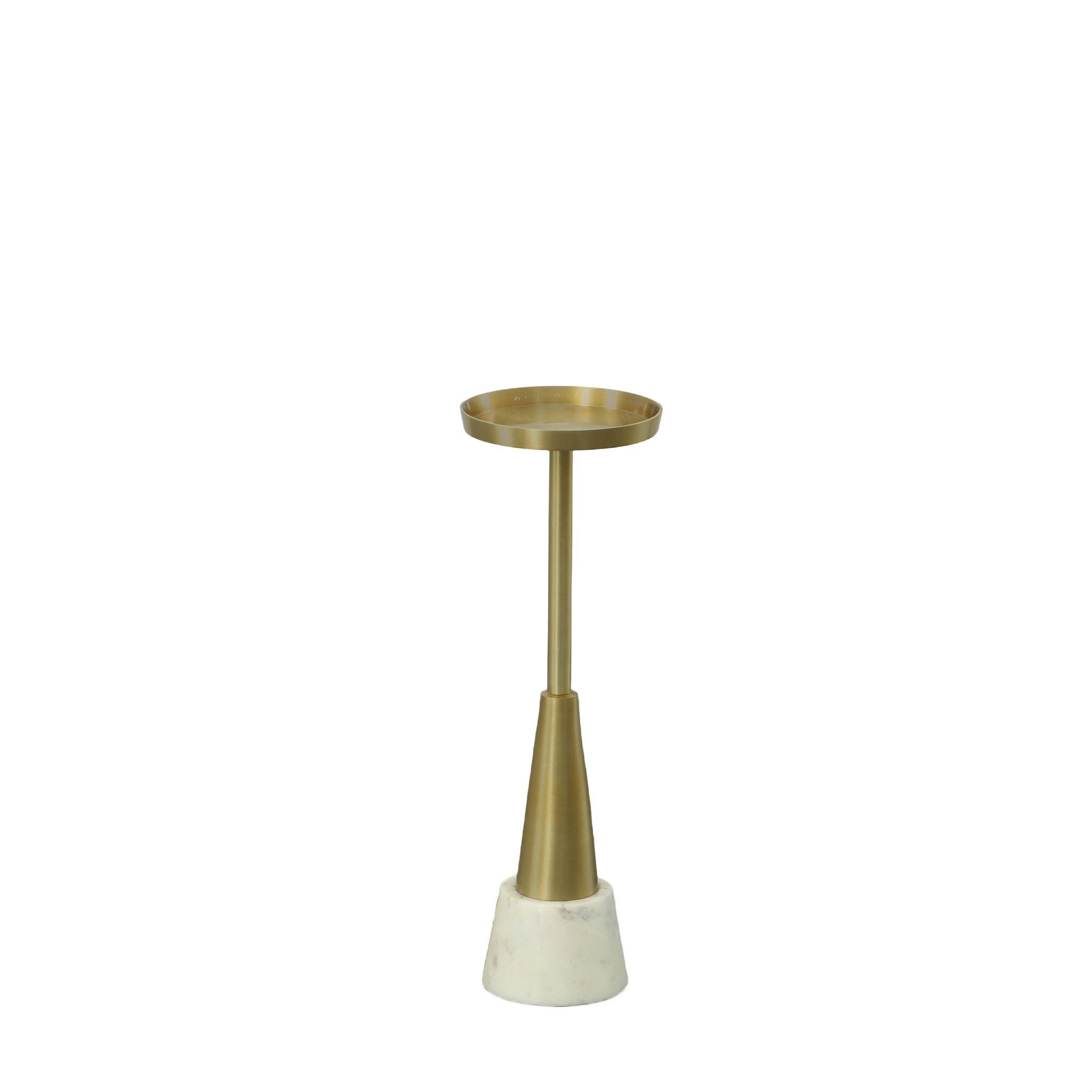 24" Gold and White Metal Round Pedestal End Table-1