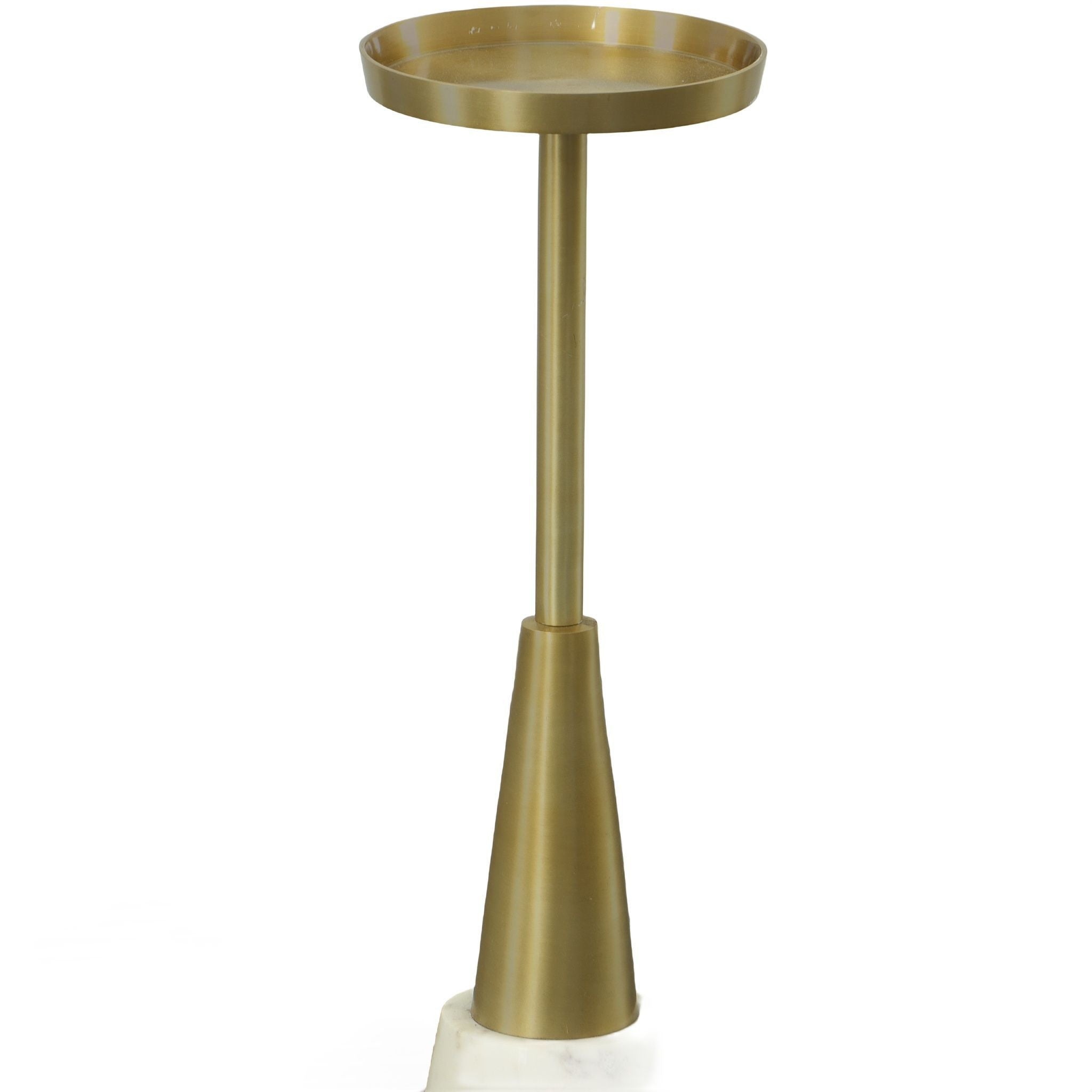 24" Gold and White Metal Round Pedestal End Table-2