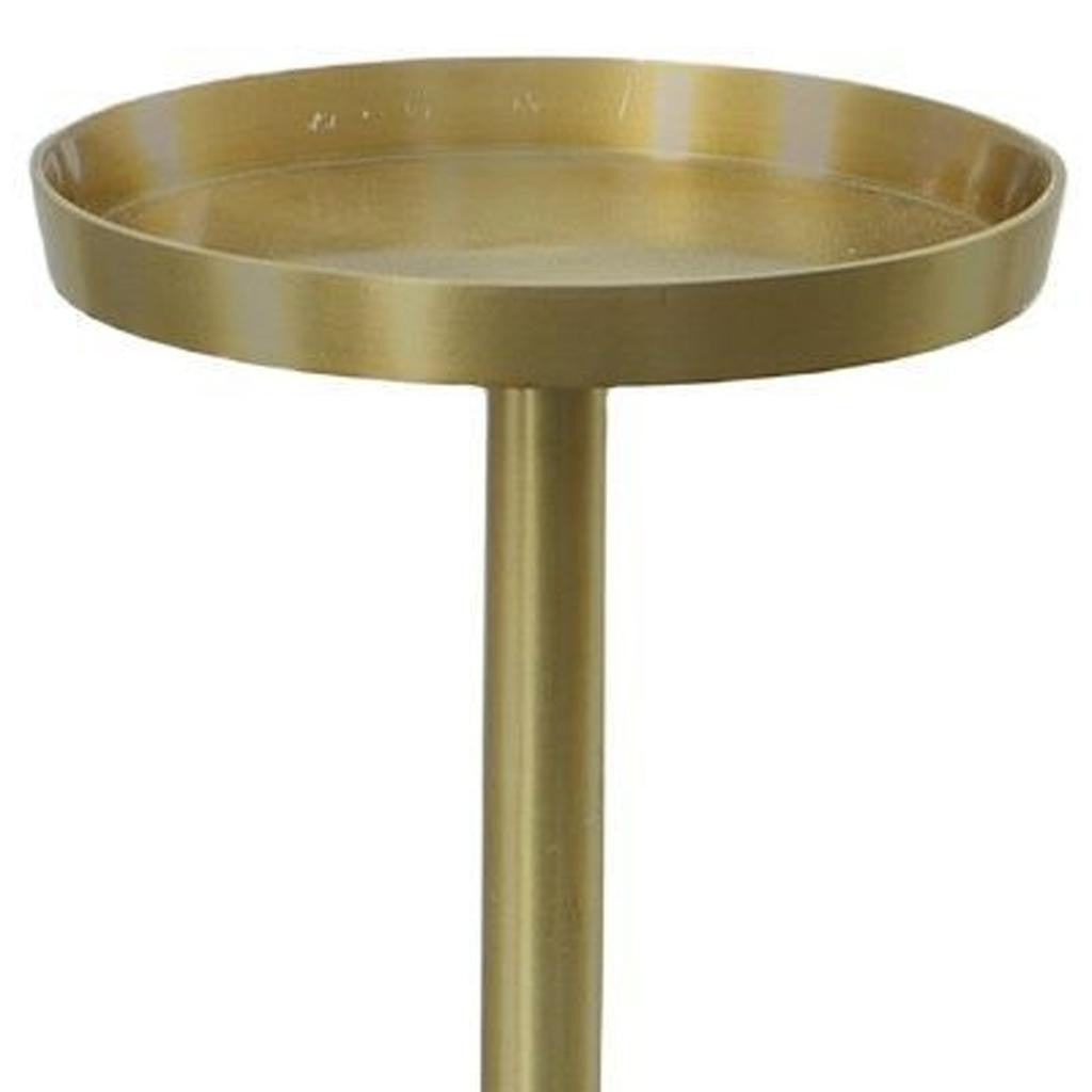 24" Gold and White Metal Round Pedestal End Table-4