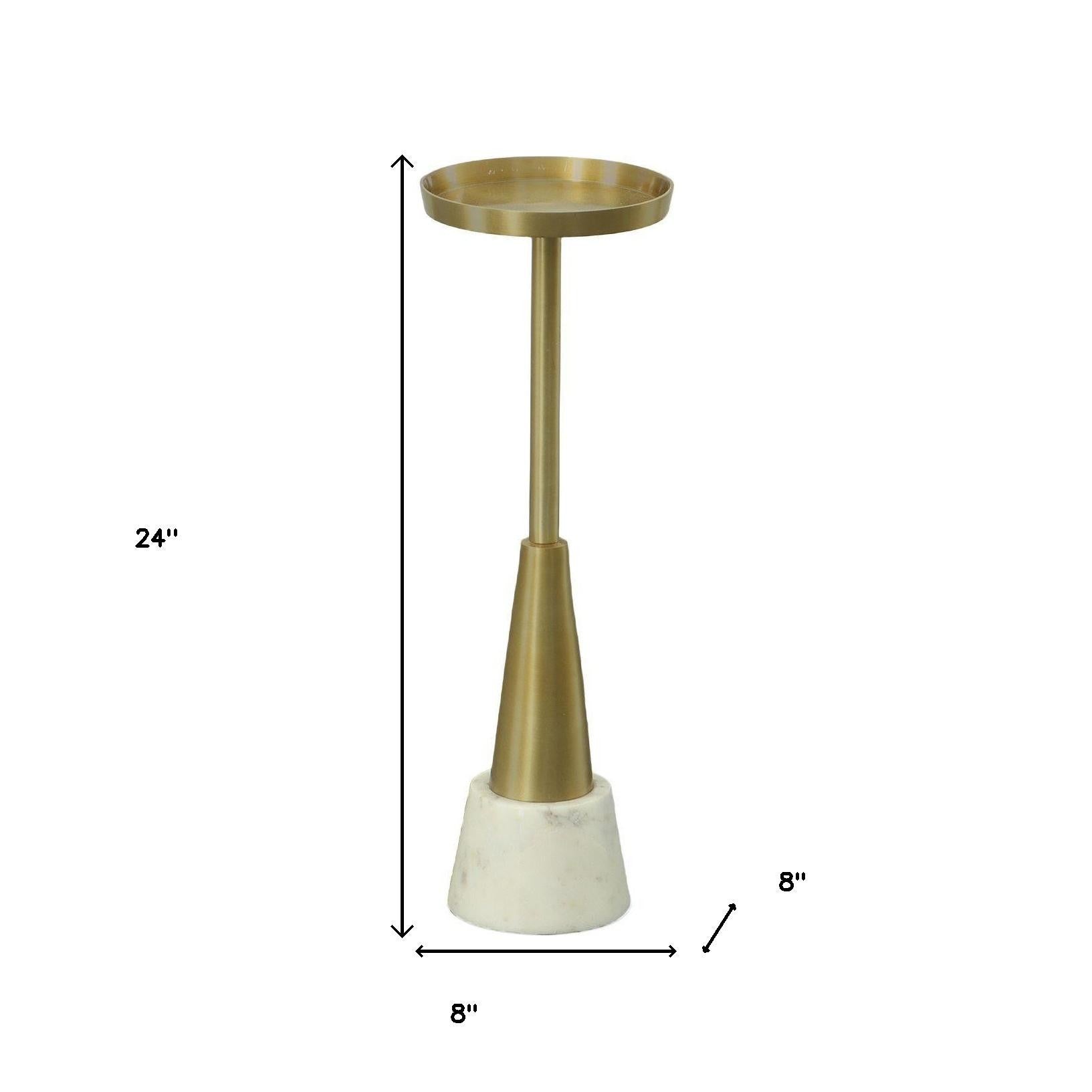 24" Gold and White Metal Round Pedestal End Table-5