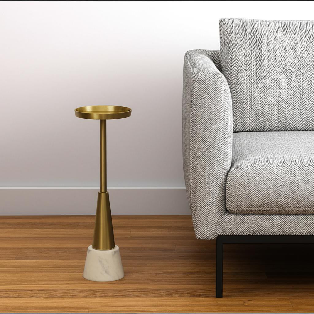 24" Gold and White Metal Round Pedestal End Table-0