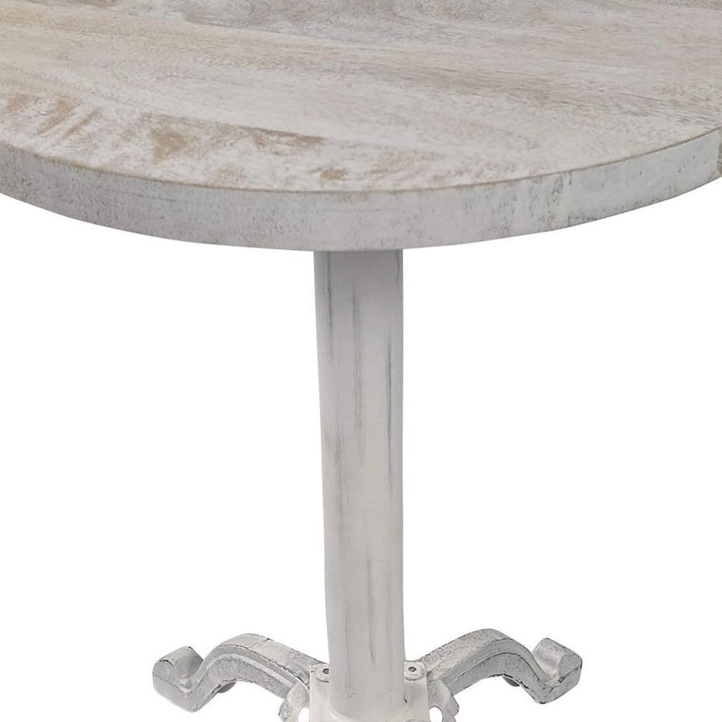 22" White Solid Wood and Metal Height Adjustable Round Pedestal End Table-7