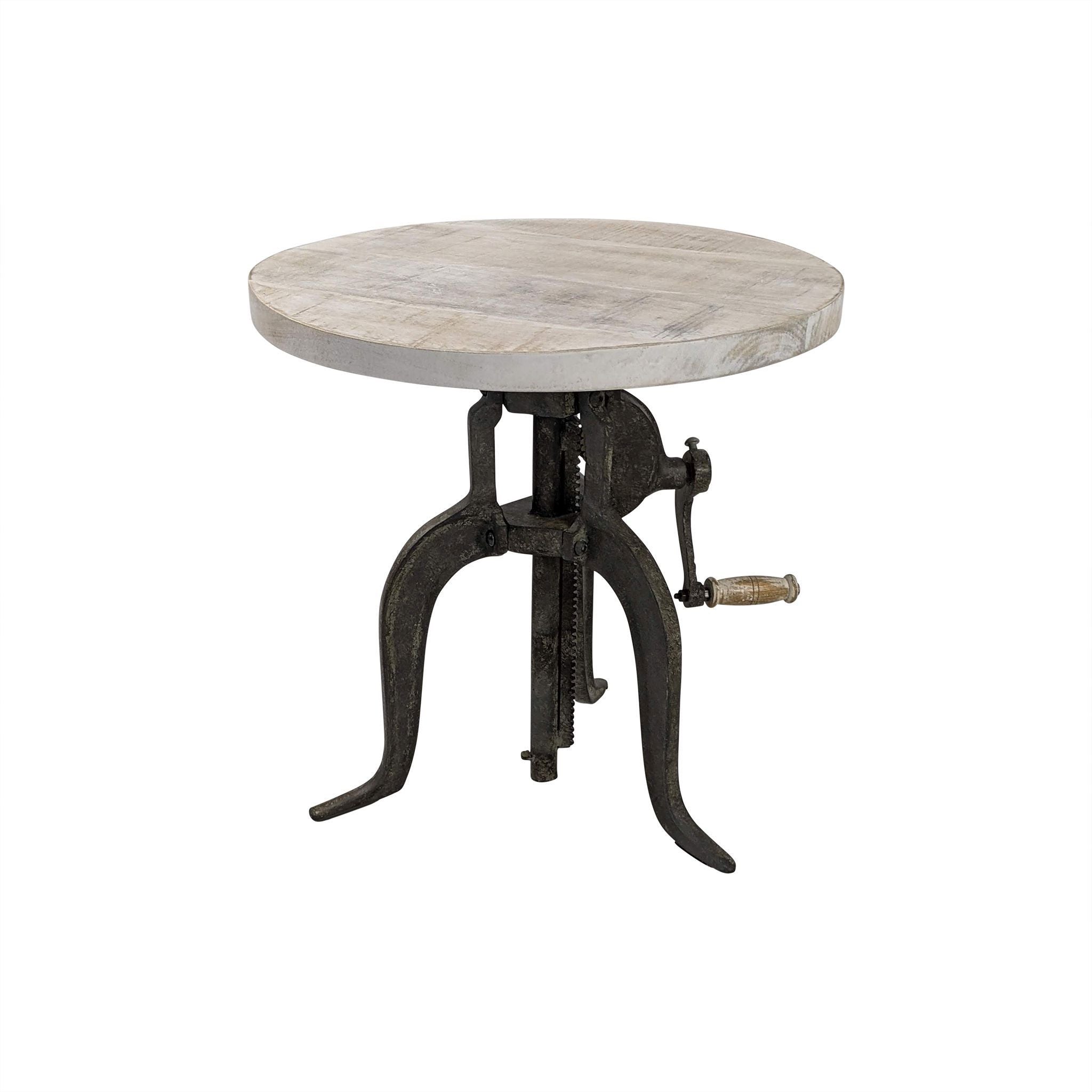 19" Natural and Gunmetal Solid Wood and Iron Height Adjustable Round End Table-2