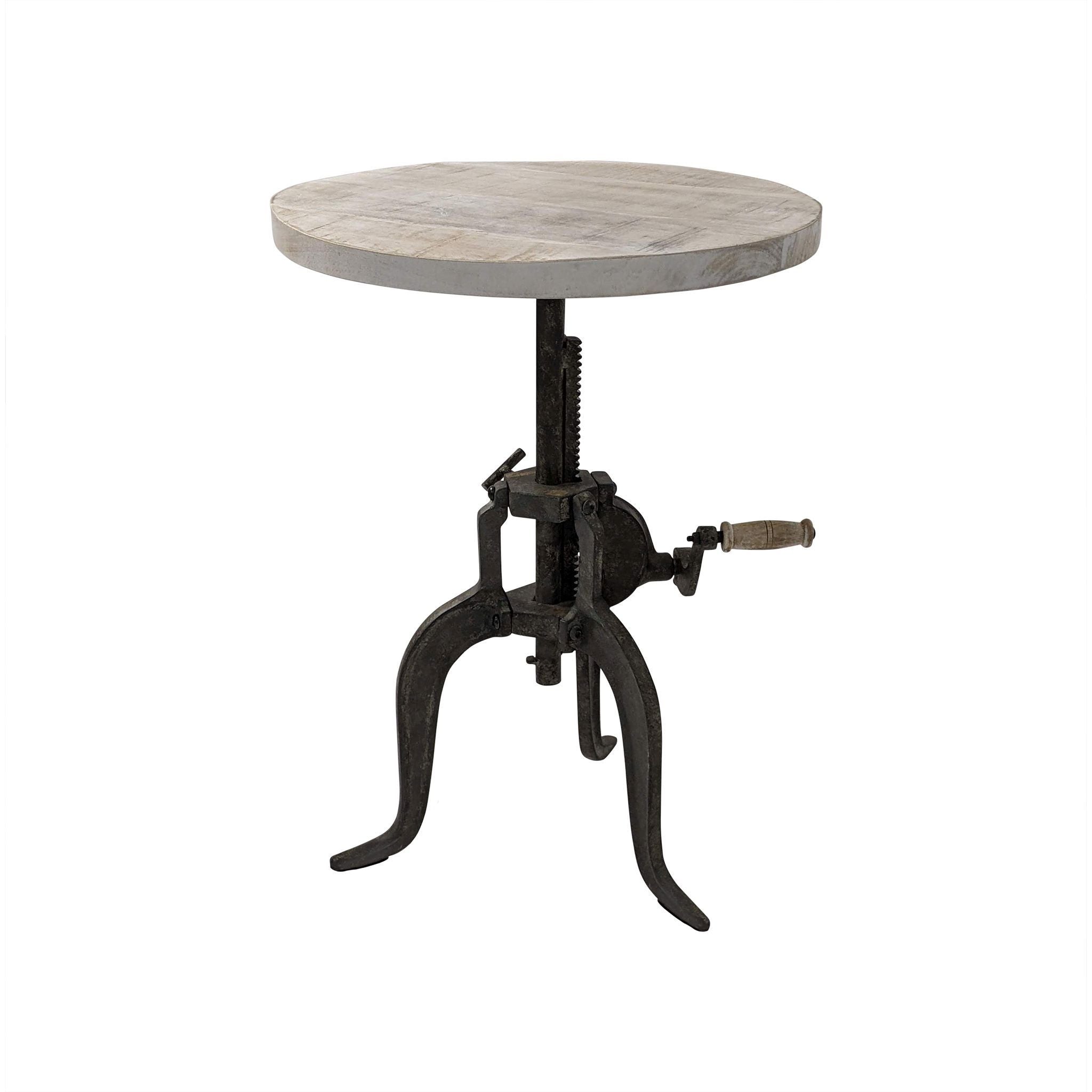 19" Natural and Gunmetal Solid Wood and Iron Height Adjustable Round End Table-1