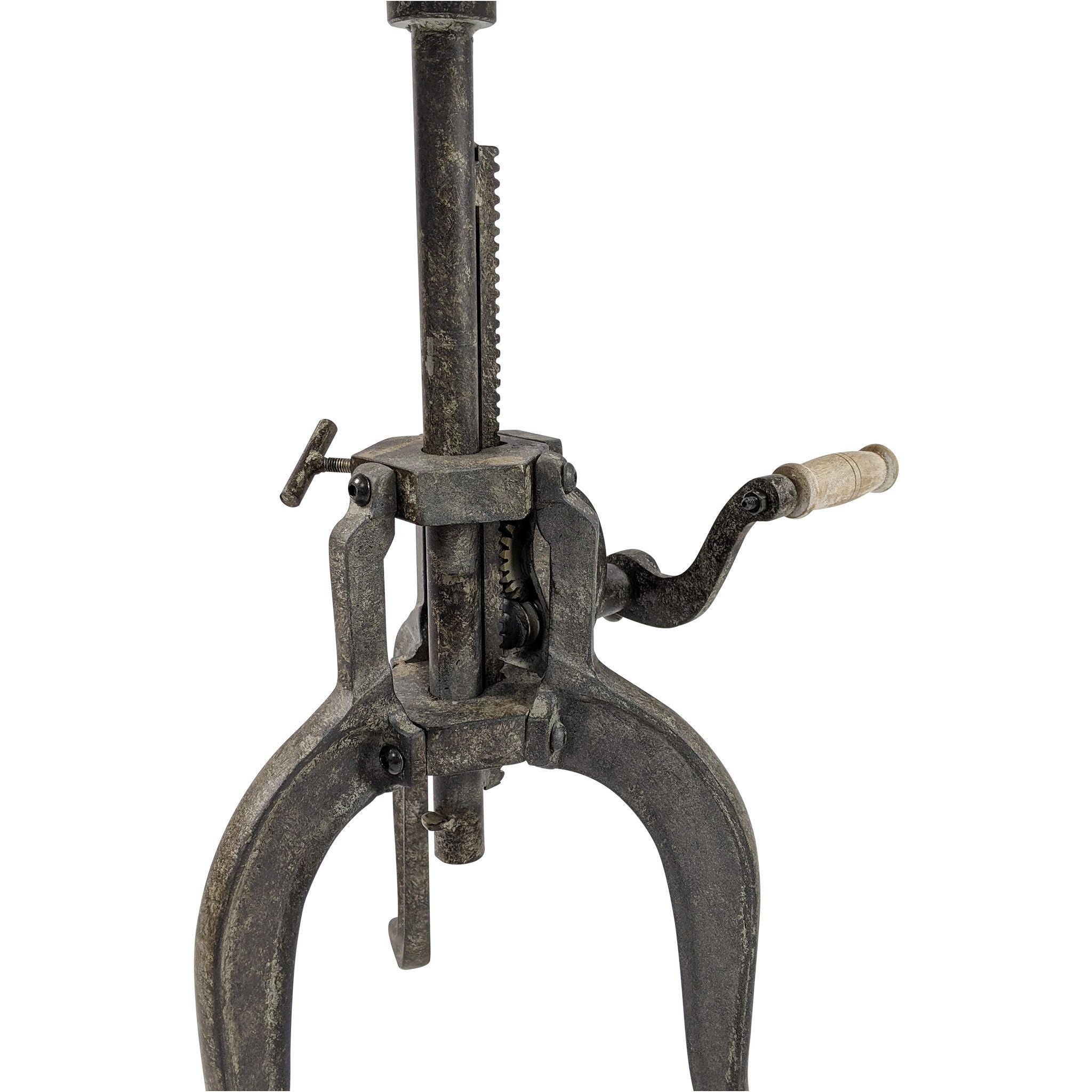 19" Natural and Gunmetal Solid Wood and Iron Height Adjustable Round End Table-5