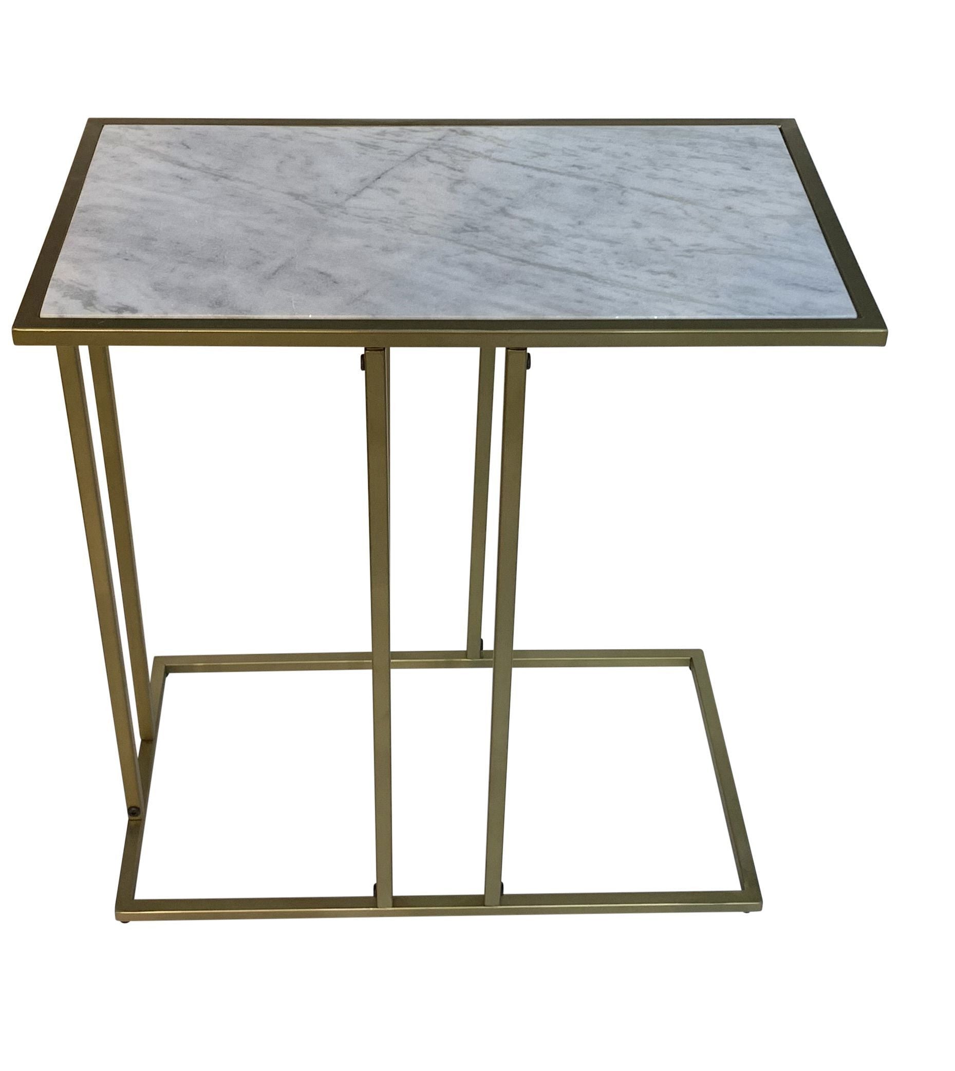 26" White and Antiqued Gold Marble and Iron Frame End Table-2
