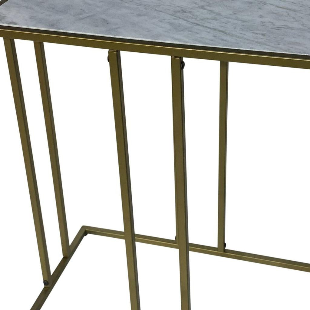 26" White and Antiqued Gold Marble and Iron Frame End Table-4