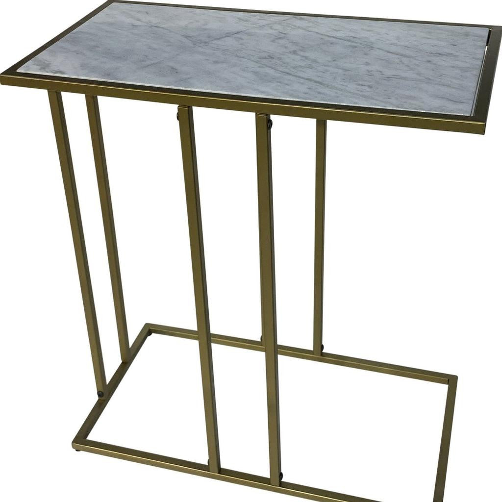 26" White and Antiqued Gold Marble and Iron Frame End Table-5