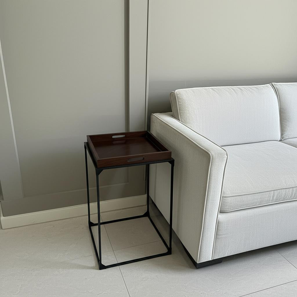 29" Dark Brown and Black Solid Wood and Iron Square Frame End Table-0