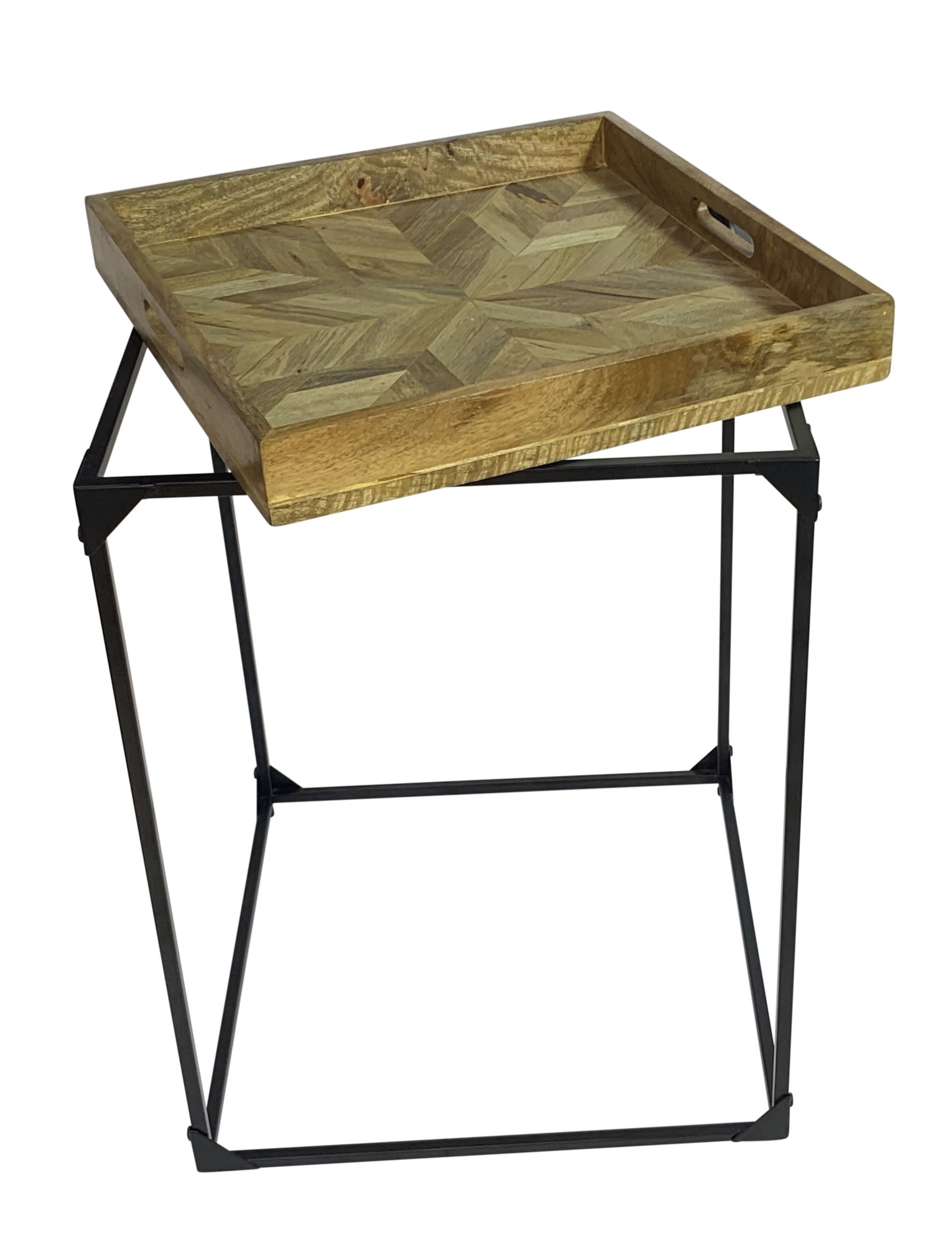 29" Natural and Black Solid Wood and Iron Square Frame End Table-3
