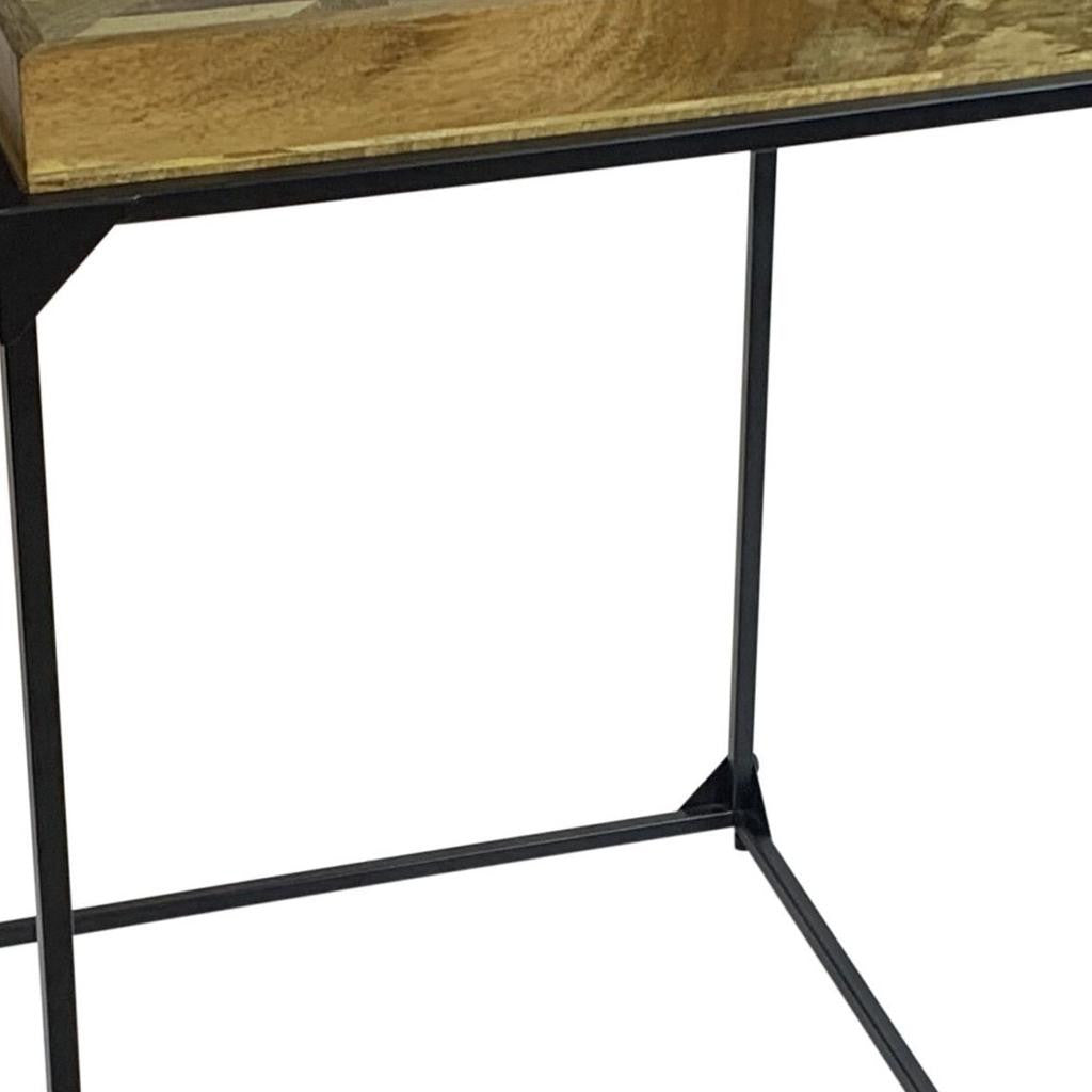 29" Natural and Black Solid Wood and Iron Square Frame End Table-5