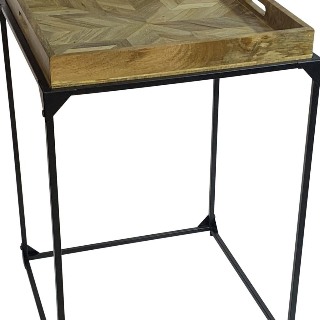 29" Natural and Black Solid Wood and Iron Square Frame End Table-6