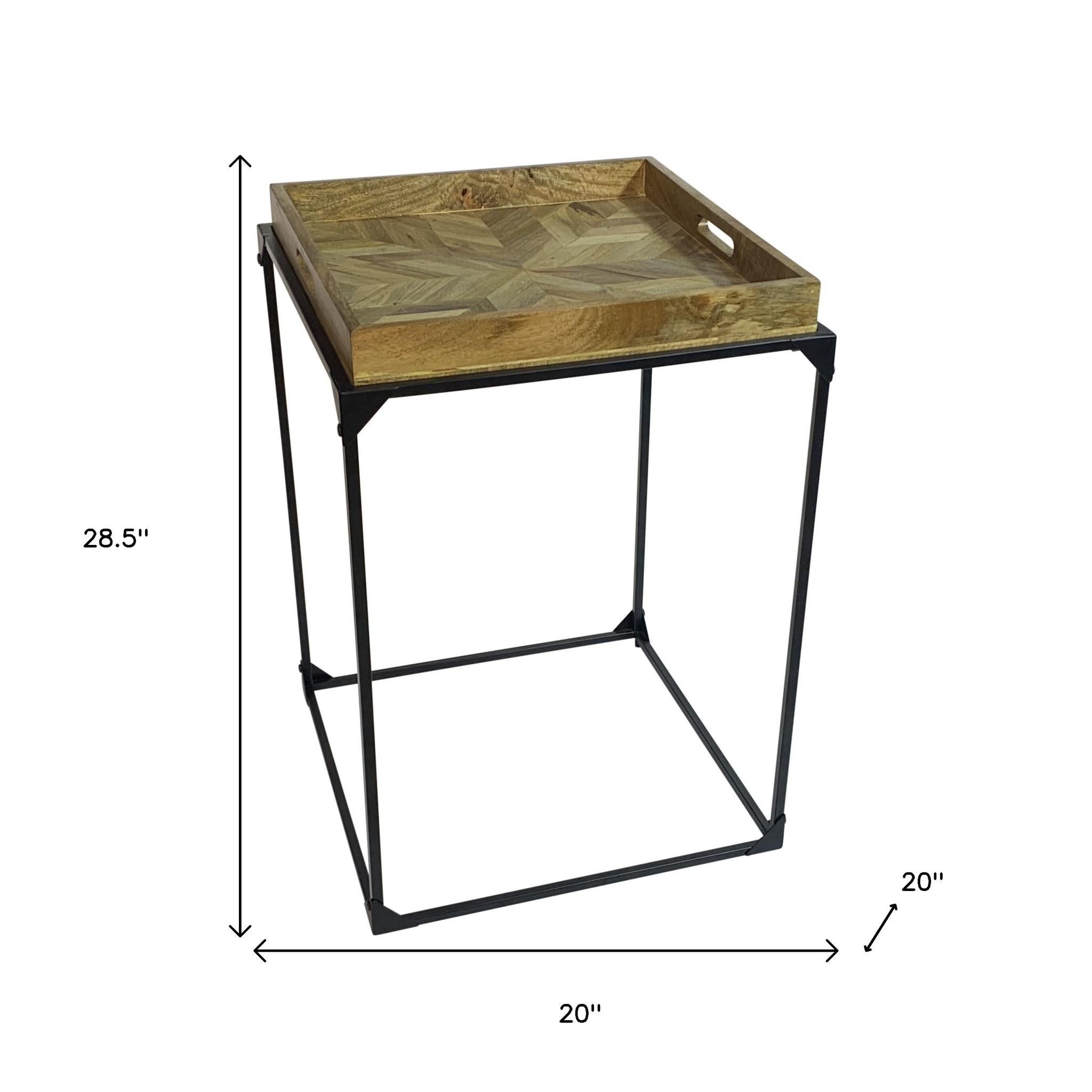29" Natural and Black Solid Wood and Iron Square Frame End Table-7
