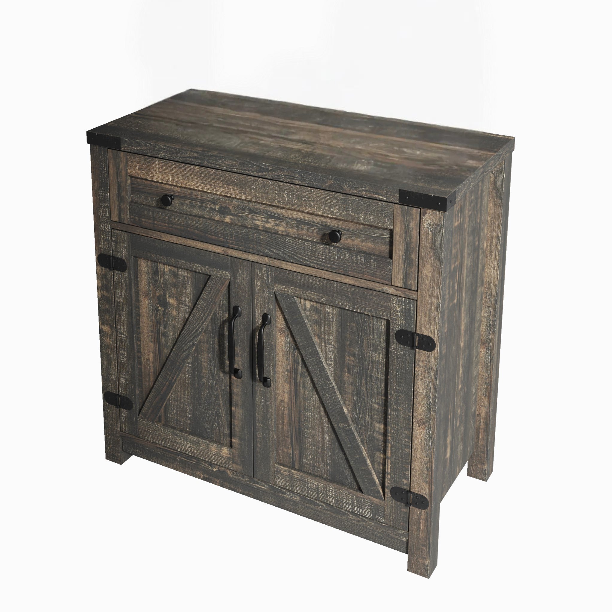 32" Light Brown Wood Accent Cabinet With Two Doors And One Drawer-2