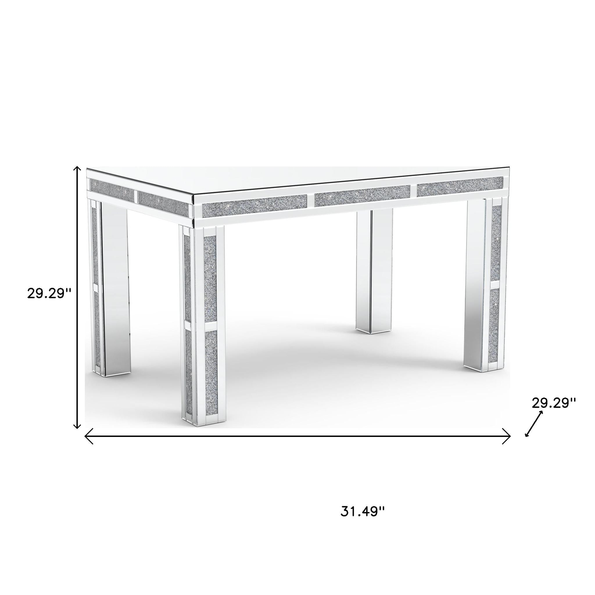 31" Silver Mirrored Glass And Faux Crystal Dining Table-4