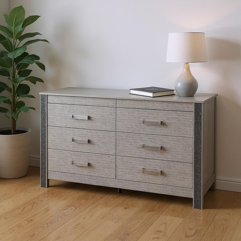 62" Silver Wood Six Drawer Double Dresser-0