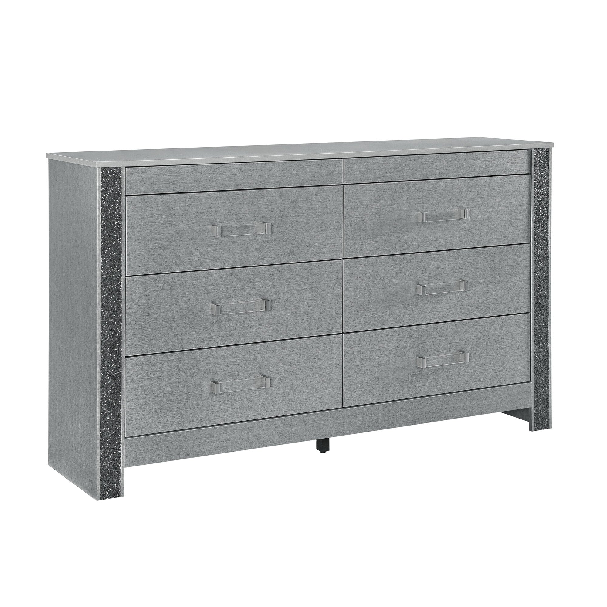 62" Silver Wood Six Drawer Double Dresser-1