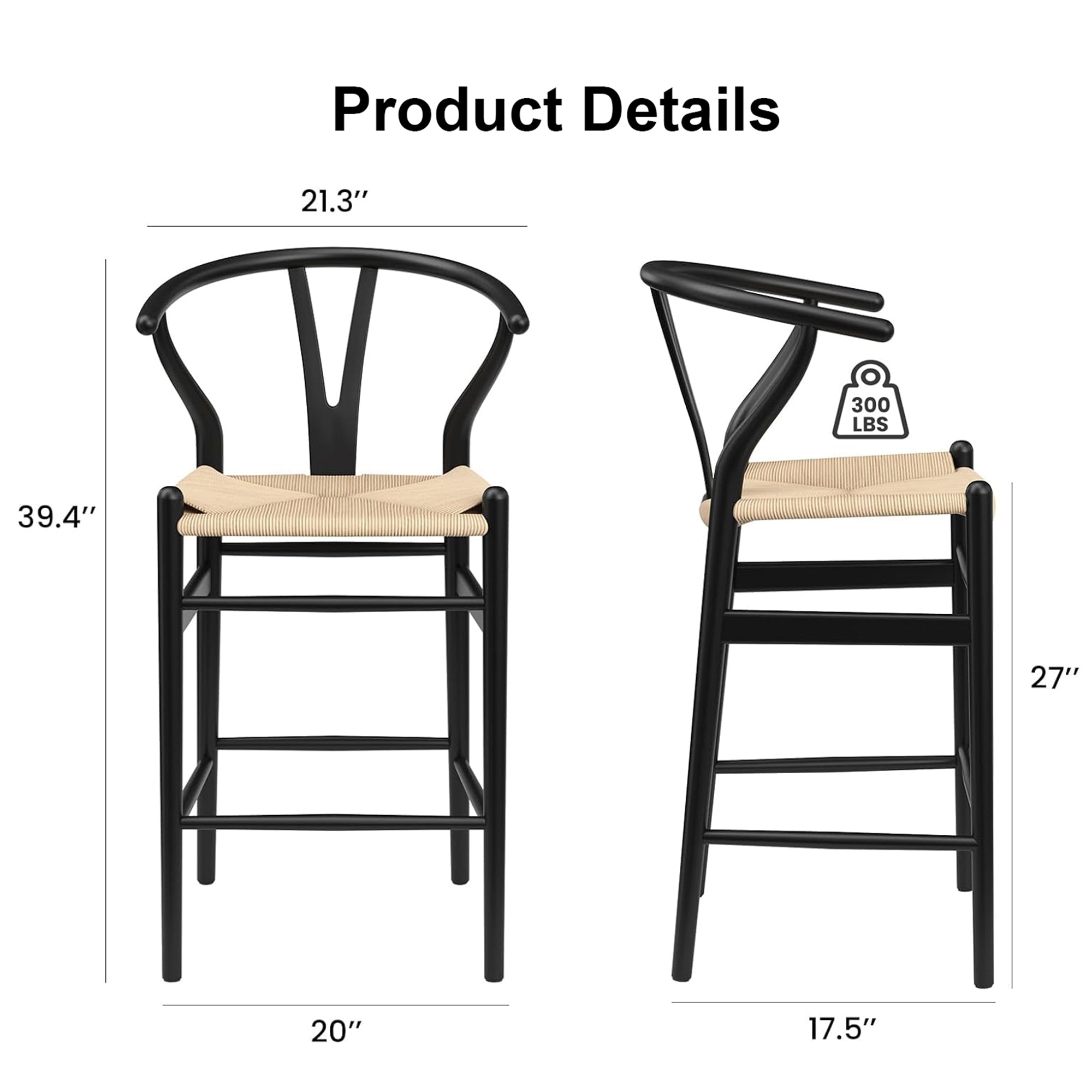 27" Beige and Black Solid Wood Counter Height Bar Chair-6