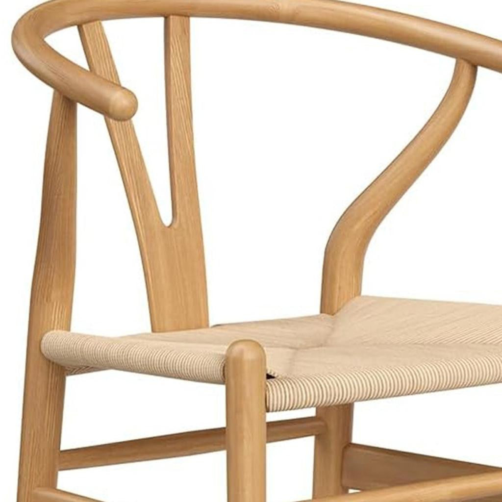 27" Beige and Natural Solid Wood Counter Height Bar Chair-2