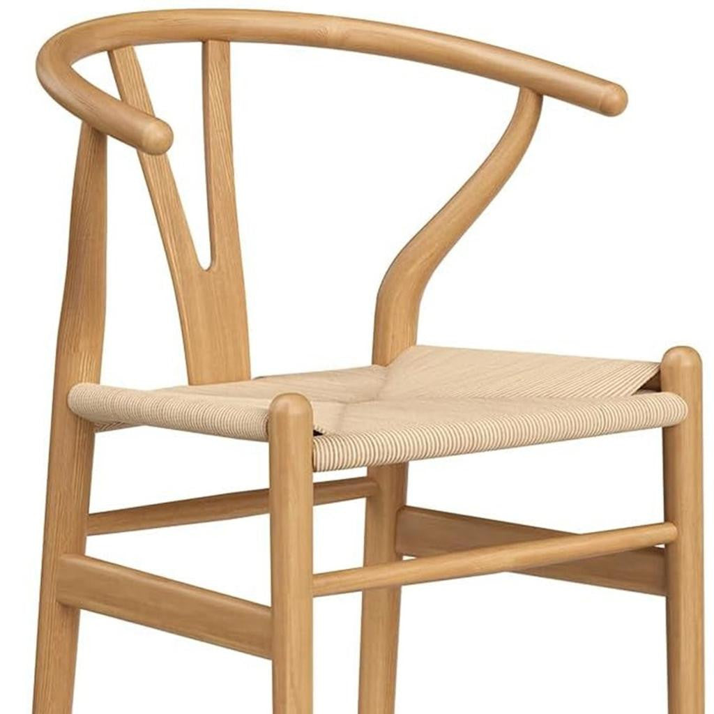 27" Beige and Natural Solid Wood Counter Height Bar Chair-3