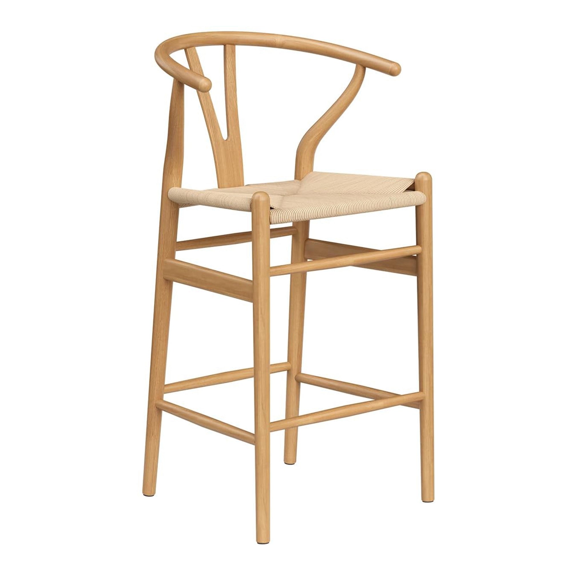 27" Beige and Natural Solid Wood Counter Height Bar Chair-1