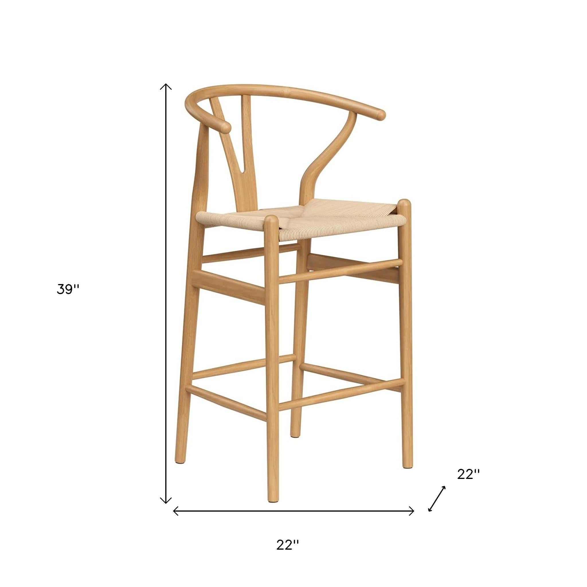 27" Beige and Natural Solid Wood Counter Height Bar Chair-7