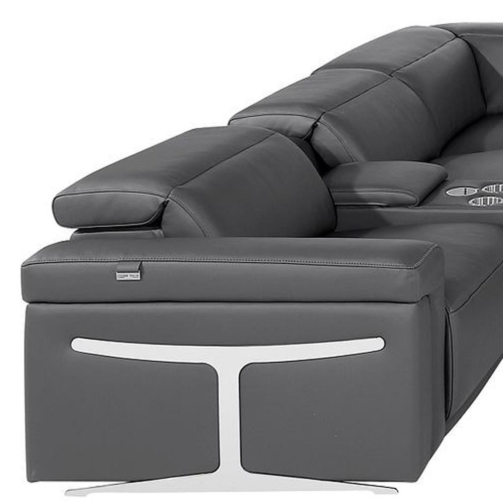 Dark Gray Italian Leather Power Reclining U Shaped Twelve Piece Sectional With Console-6