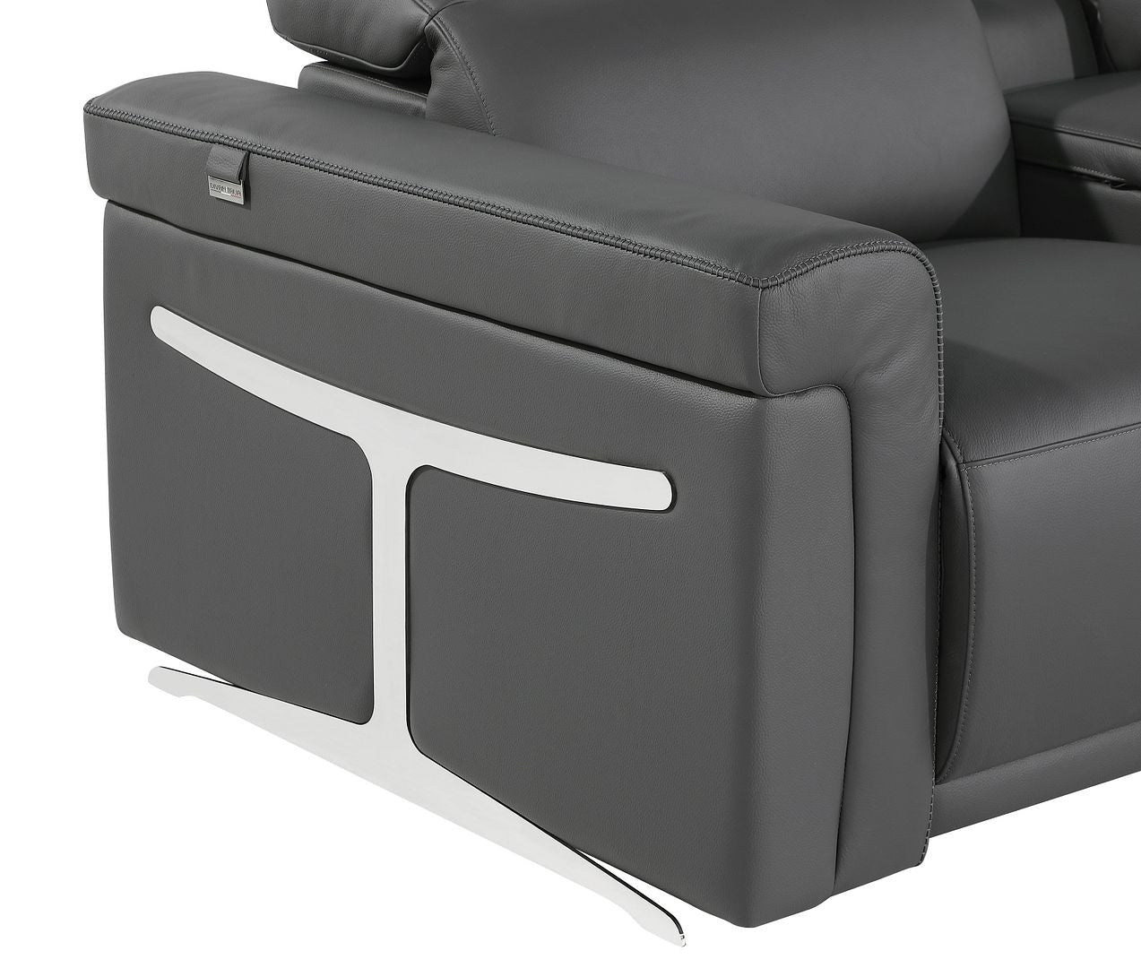 Dark Gray Italian Leather Power Reclining U Shaped Twelve Piece Sectional With Console-4