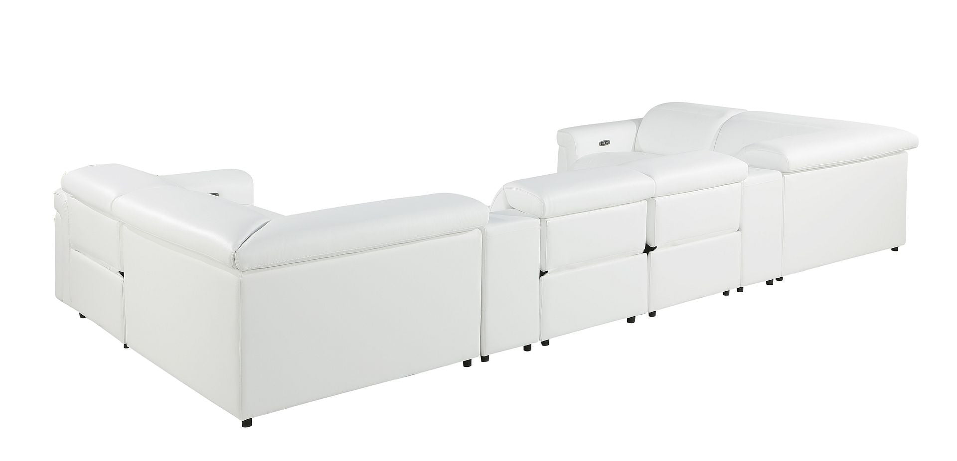 White Italian Leather Power Reclining U Shaped Eight Piece Sectional With Console-3