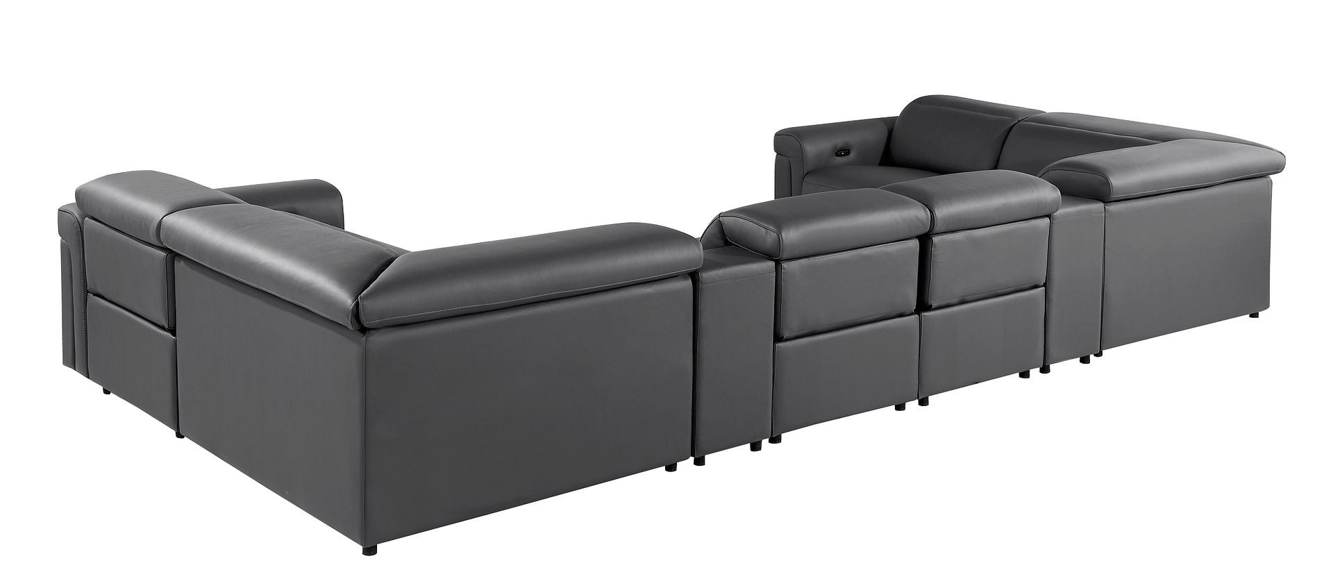 Dark Gray Italian Leather Power Reclining U Shaped Eight Piece Sectional With Console-3