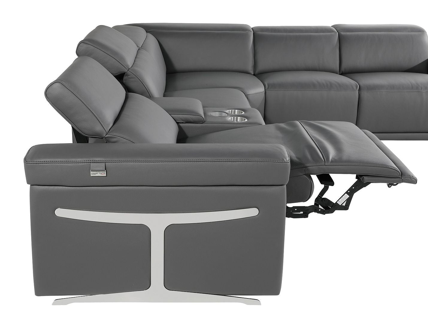 Dark Gray Italian Leather Power Reclining U Shaped Eight Piece Sectional With Console-5
