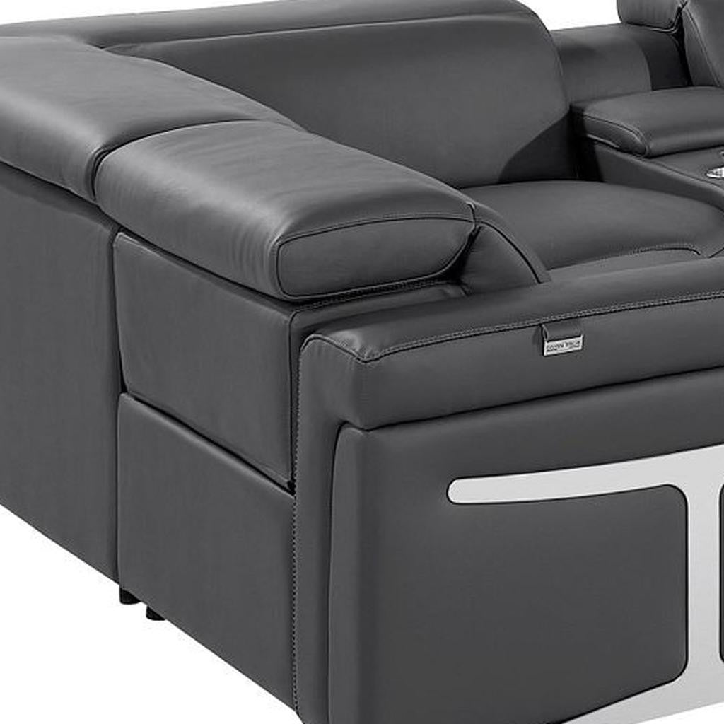 Dark Gray Italian Leather Power Reclining U Shaped Eight Piece Sectional With Console-4