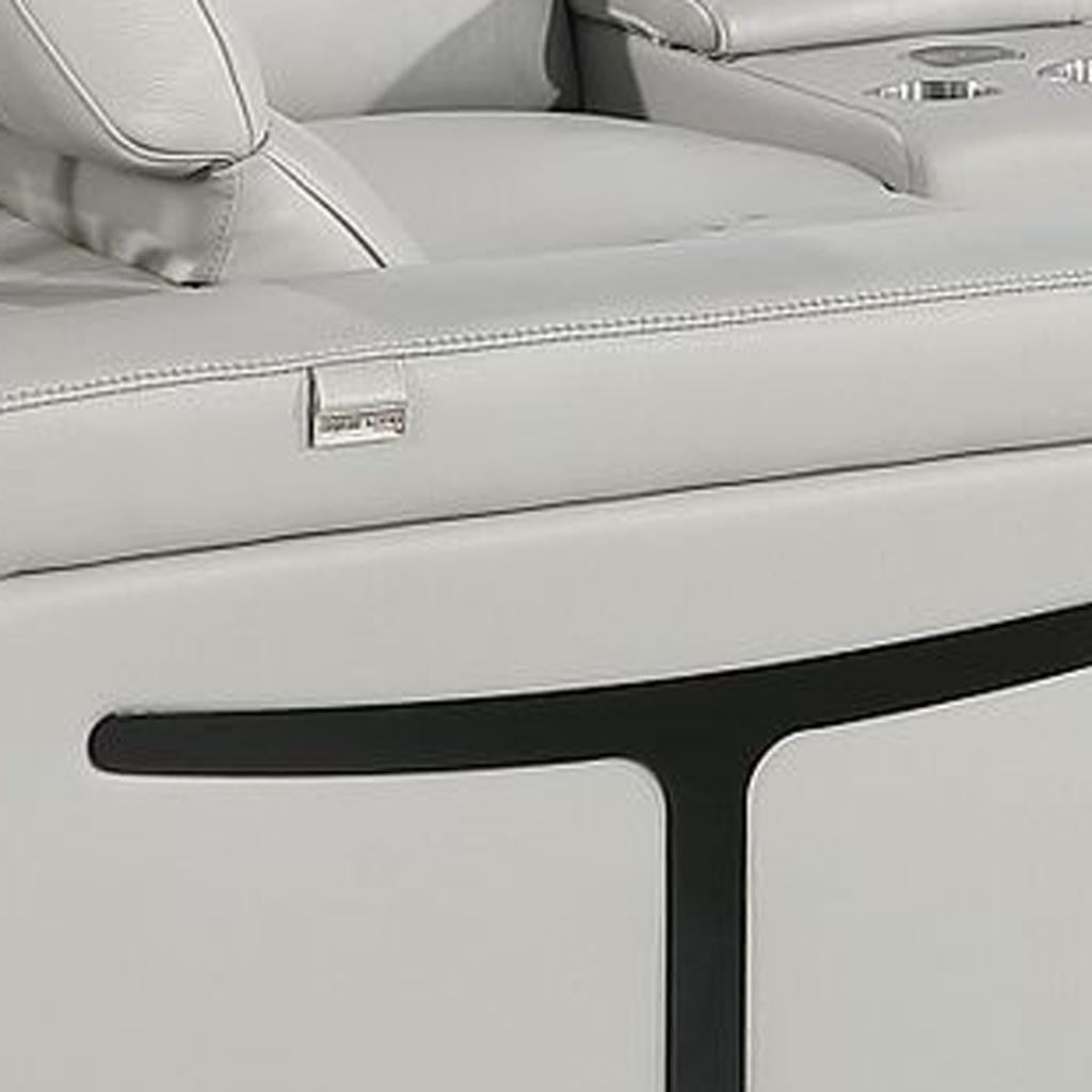 Light Gray Italian Leather Power Reclining U Shaped Eight Piece Corner Sectional With Console-5