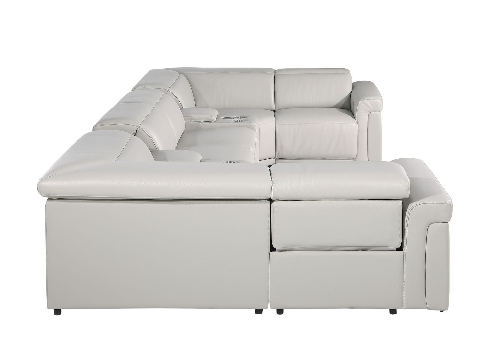 Light Gray Italian Leather Power Reclining U Shaped Eight Piece Corner Sectional With Console-2