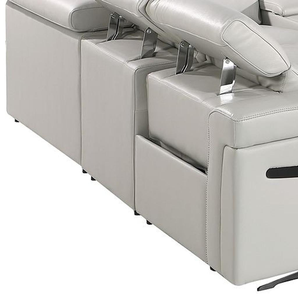 Light Gray Italian Leather Power Reclining U Shaped Ten Piece Corner Sectional With Console-5
