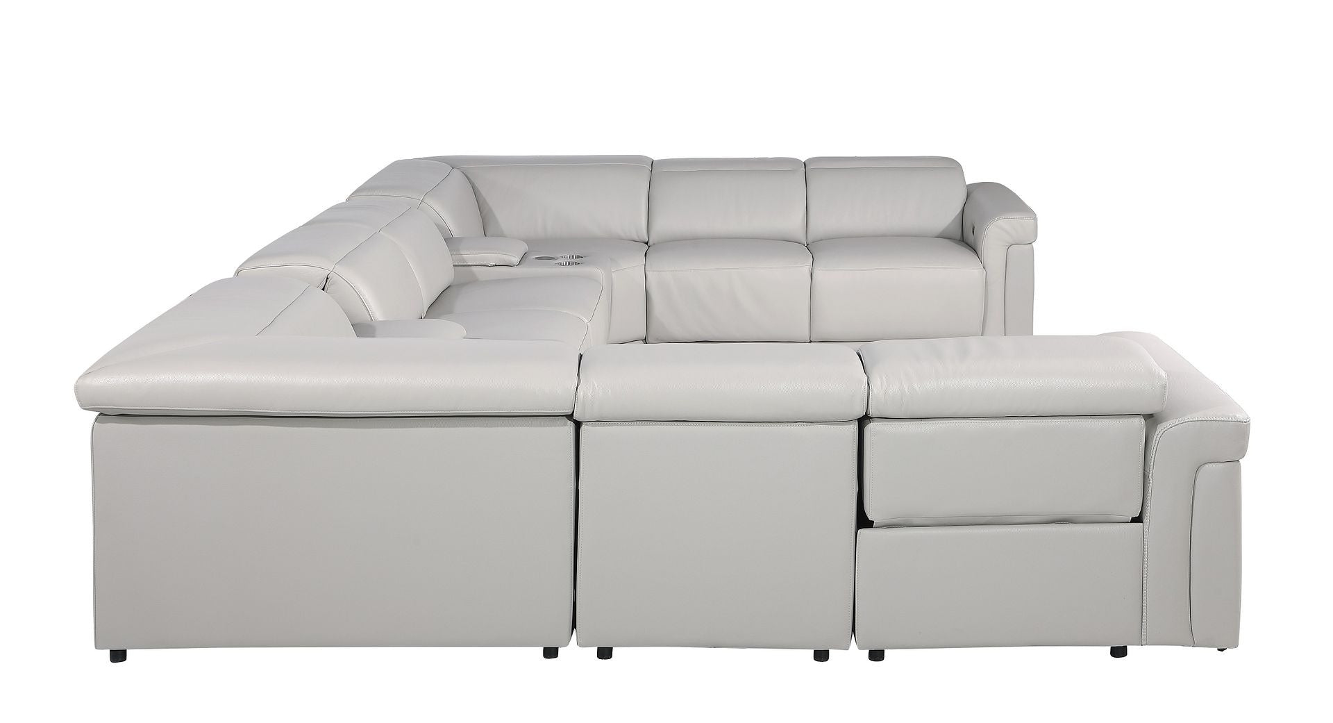 Light Gray Italian Leather Power Reclining U Shaped Ten Piece Corner Sectional With Console-2
