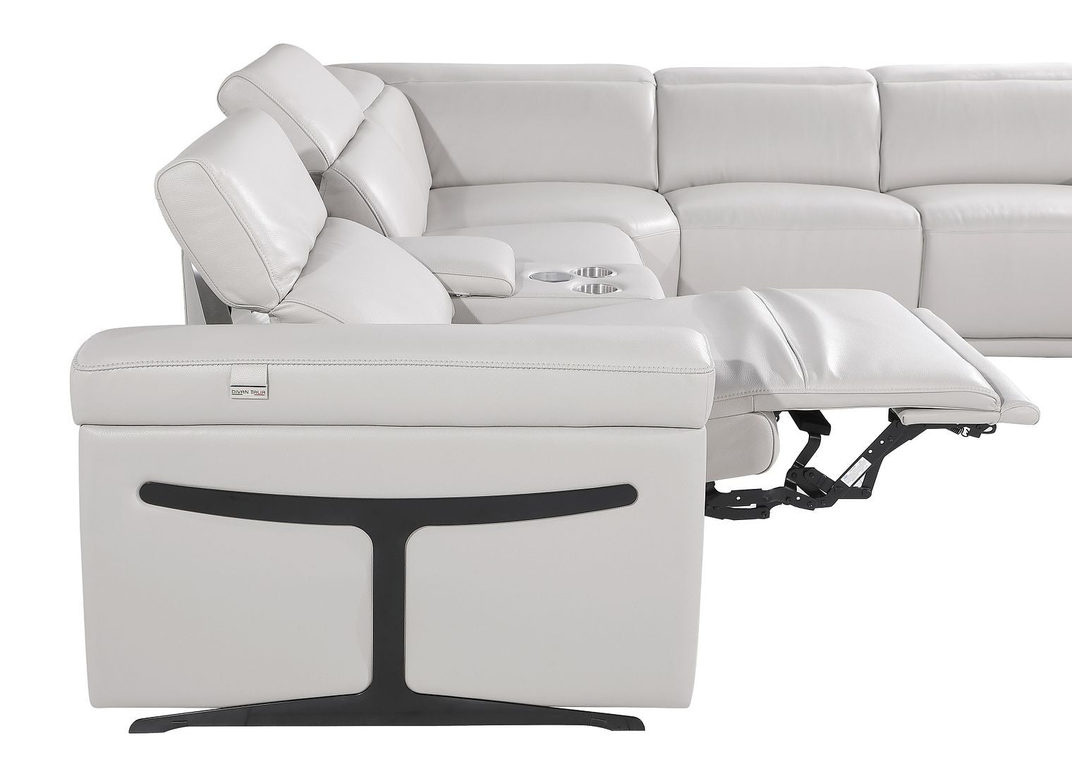 Light Gray Italian Leather Power Reclining U Shaped Ten Piece Corner Sectional With Console-6