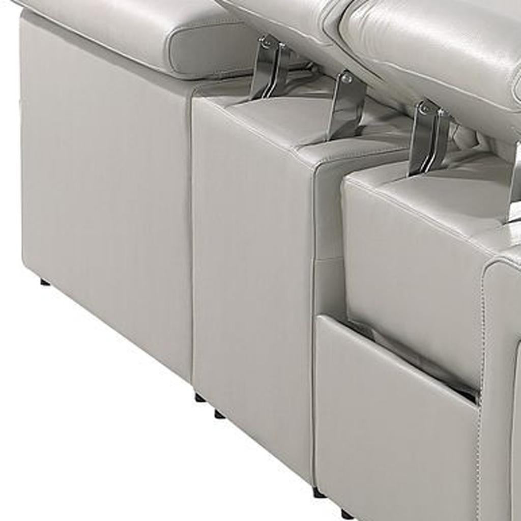 Light Gray Italian Leather Power Reclining U Shaped Ten Piece Corner Sectional With Console-4