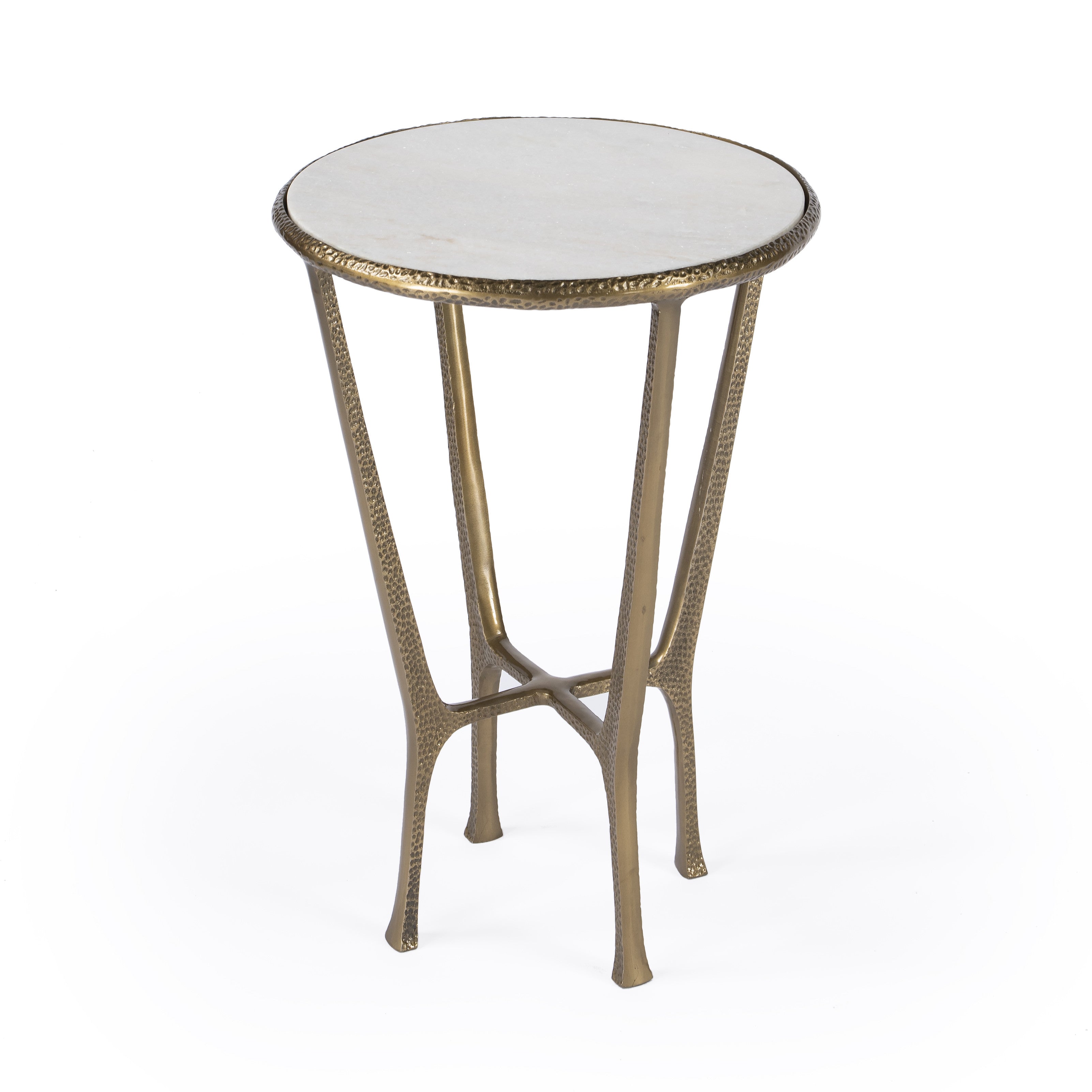23" White and Gold Distressed Marble and Aluminum Round End Table-0